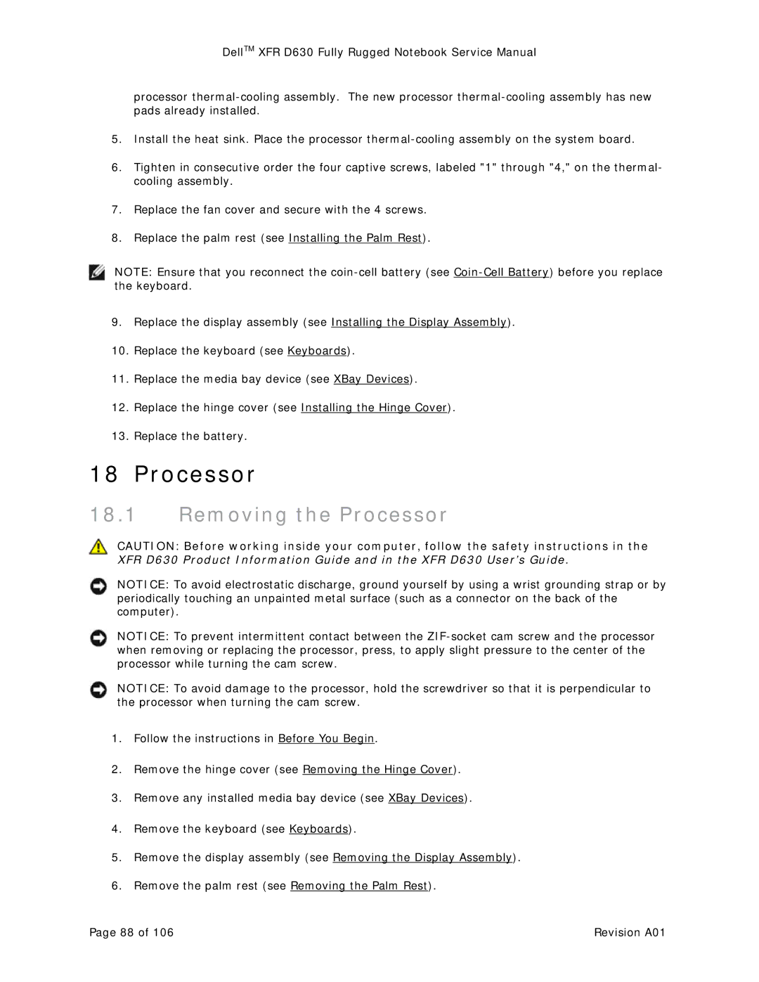 Dell XFR D630 service manual Removing the Processor 