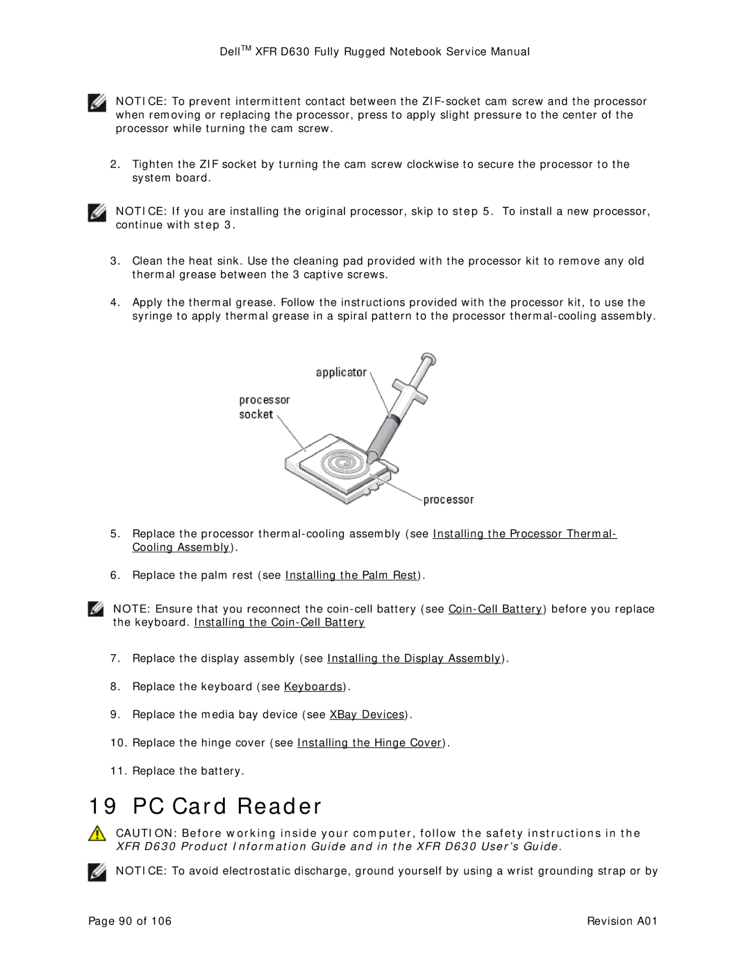 Dell XFR D630 service manual PC Card Reader 