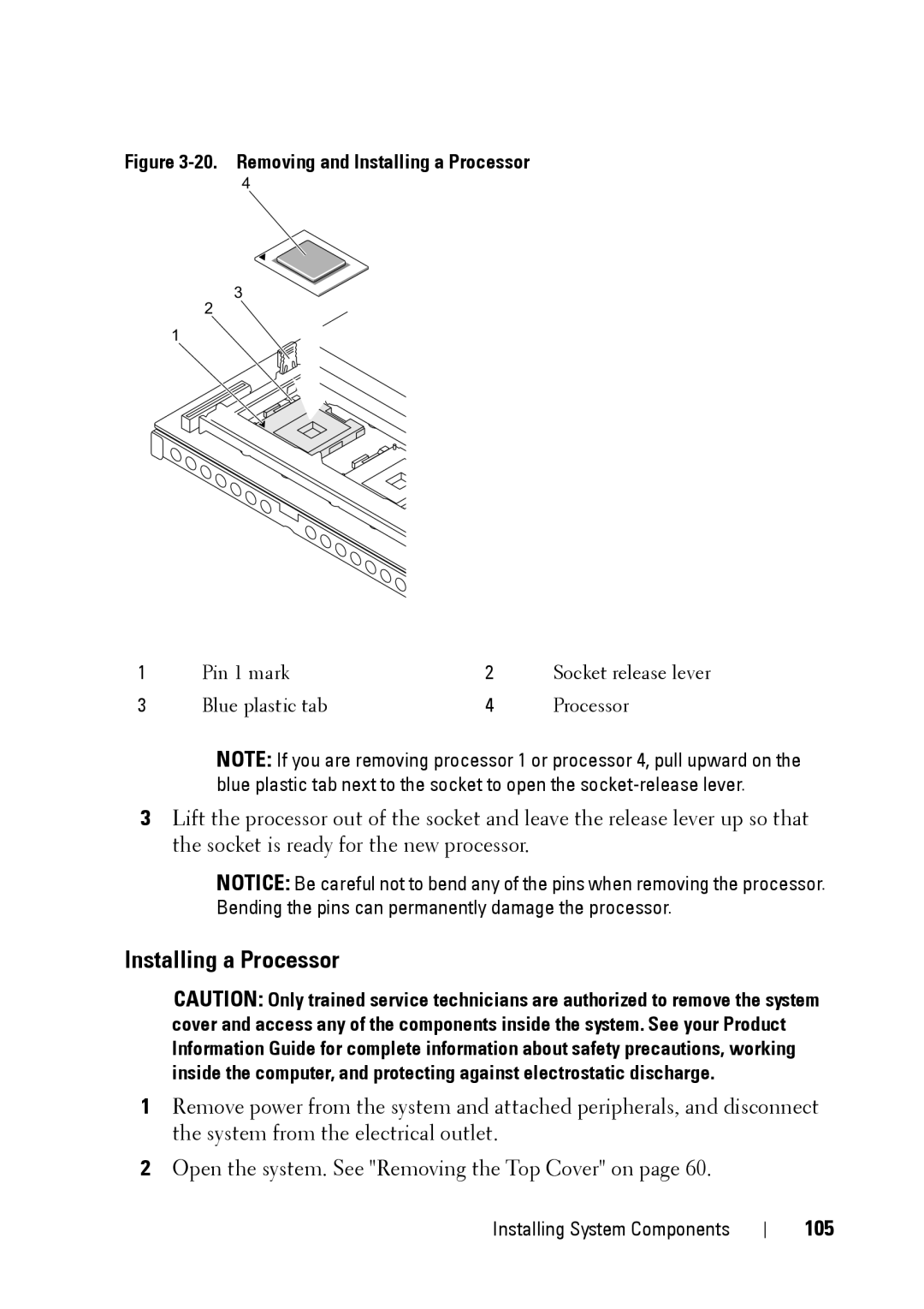 Dell XK946 manual Installing a Processor, 105 