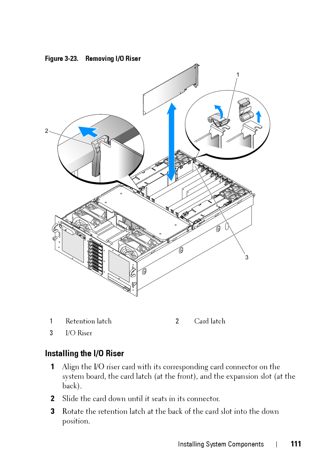 Dell XK946 manual Installing the I/O Riser, 111 