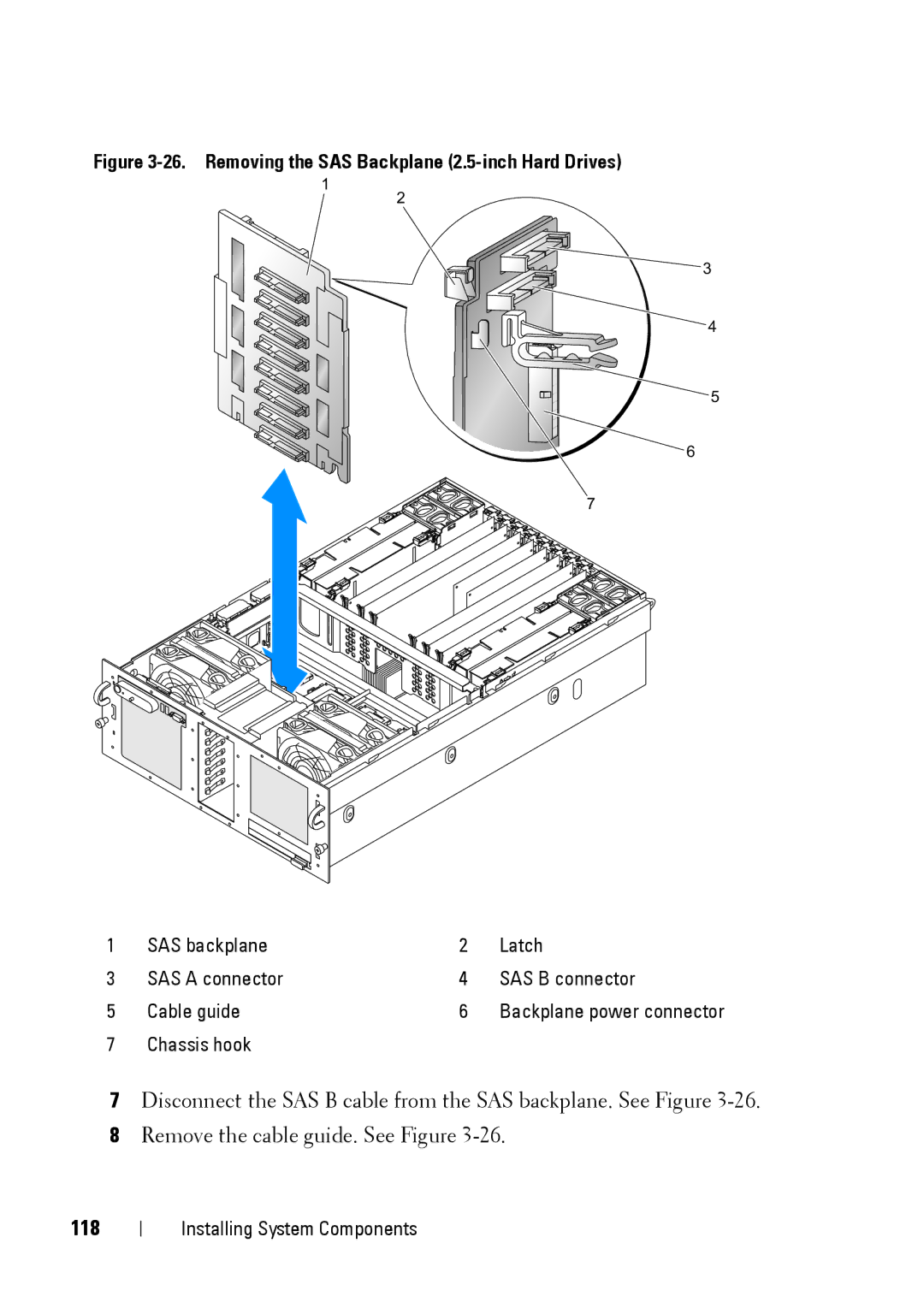 Dell XK946 manual 118, Removing the SAS Backplane 2.5-inch Hard Drives 