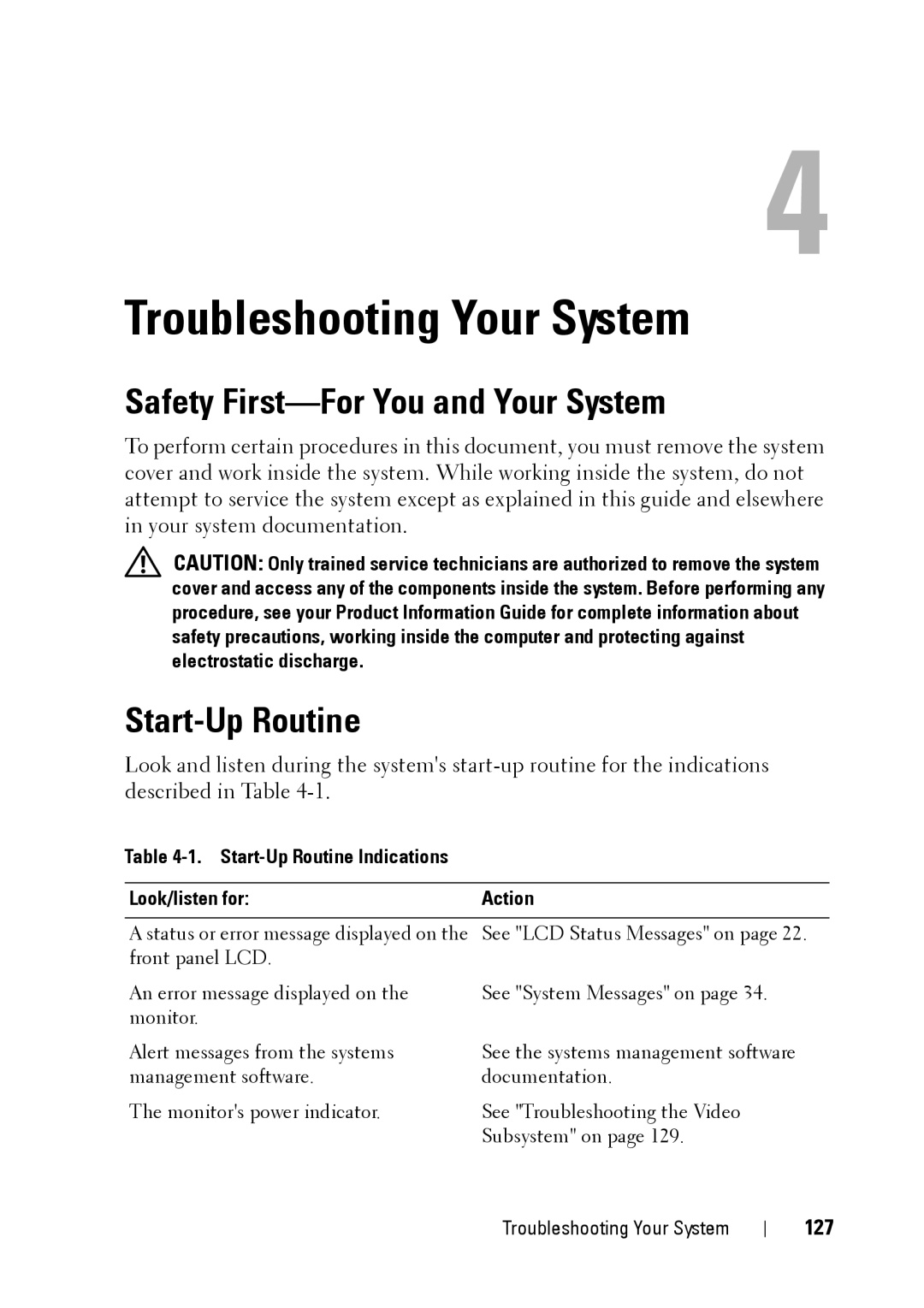 Dell XK946 manual Safety First-For You and Your System, Start-Up Routine, 127 