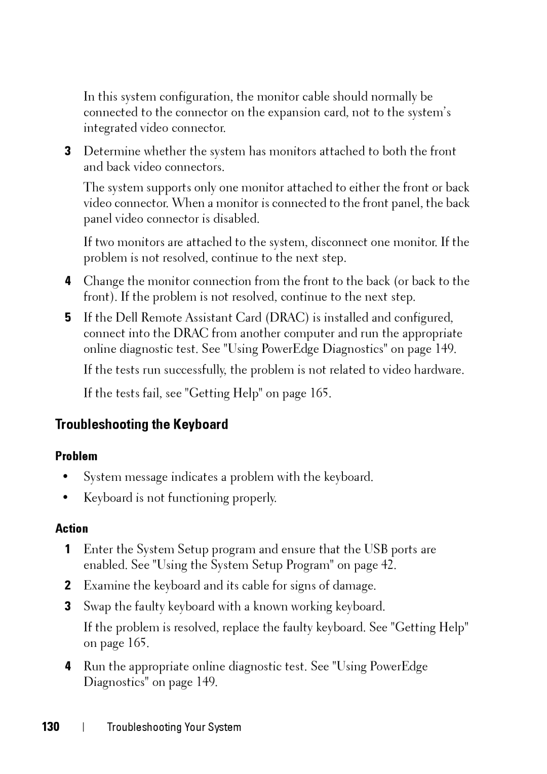 Dell XK946 manual Troubleshooting the Keyboard, 130 