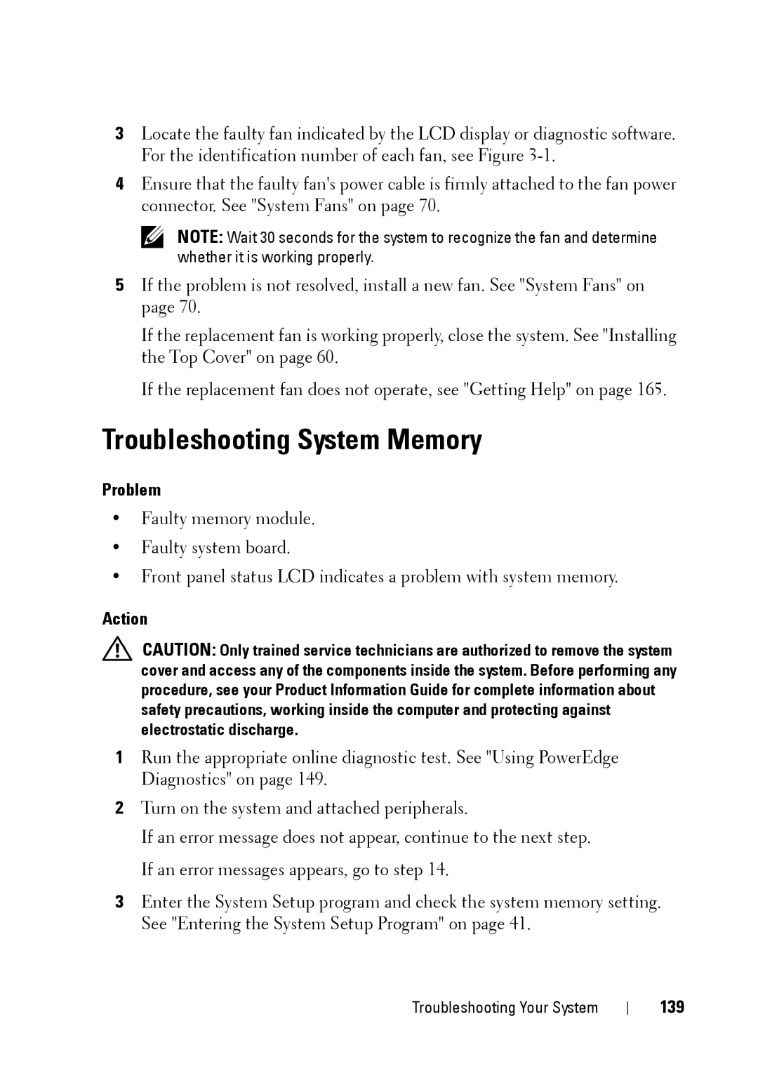 Dell XK946 manual Troubleshooting System Memory, 139 