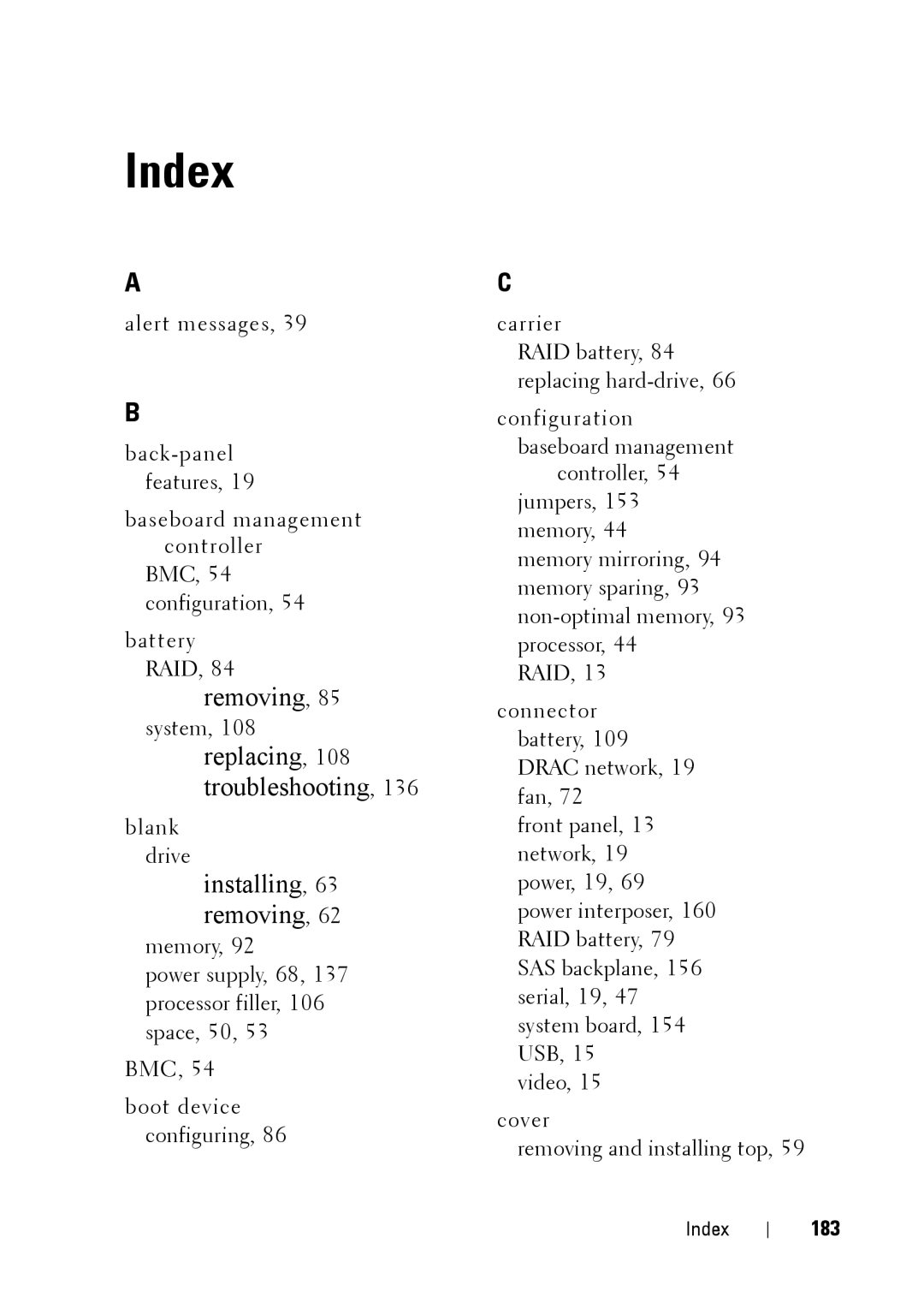 Dell XK946 manual Index, 183 