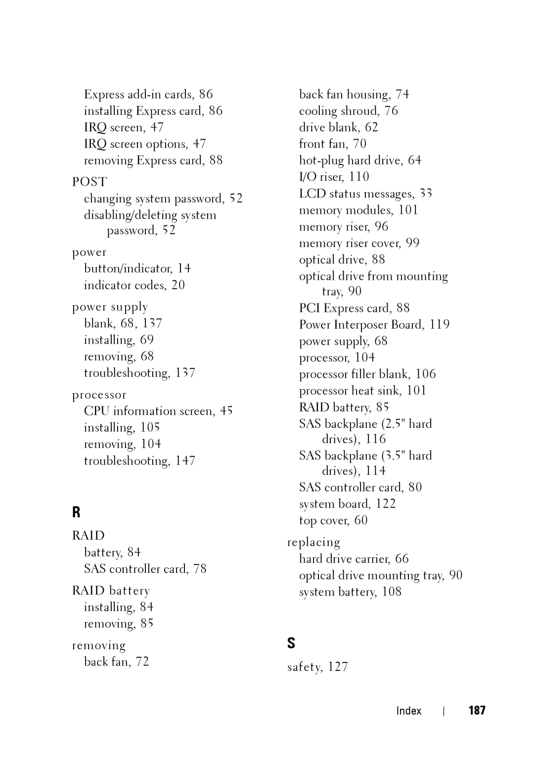 Dell XK946 manual Post, 187 