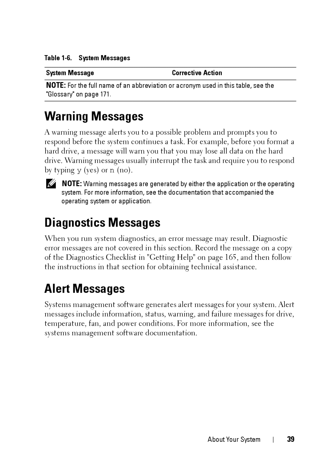 Dell XK946 manual Diagnostics Messages, Alert Messages 