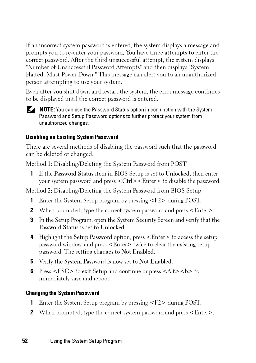 Dell XK946 manual Disabling an Existing System Password, Changing the System Password 