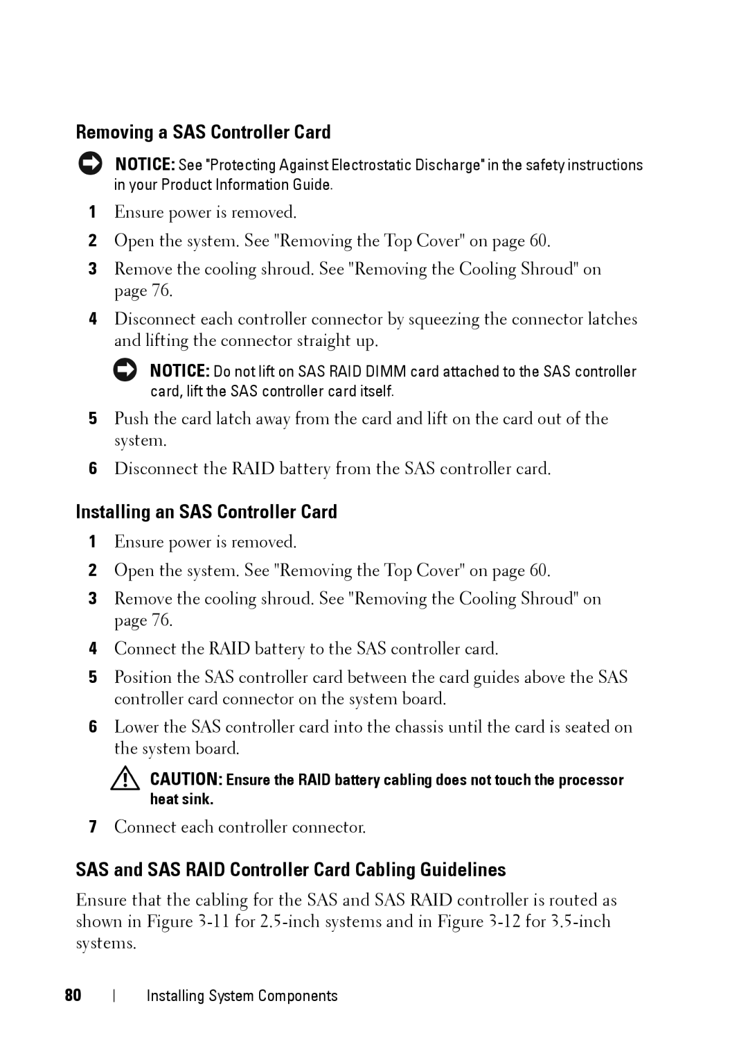 Dell XK946 manual Removing a SAS Controller Card, Installing an SAS Controller Card 