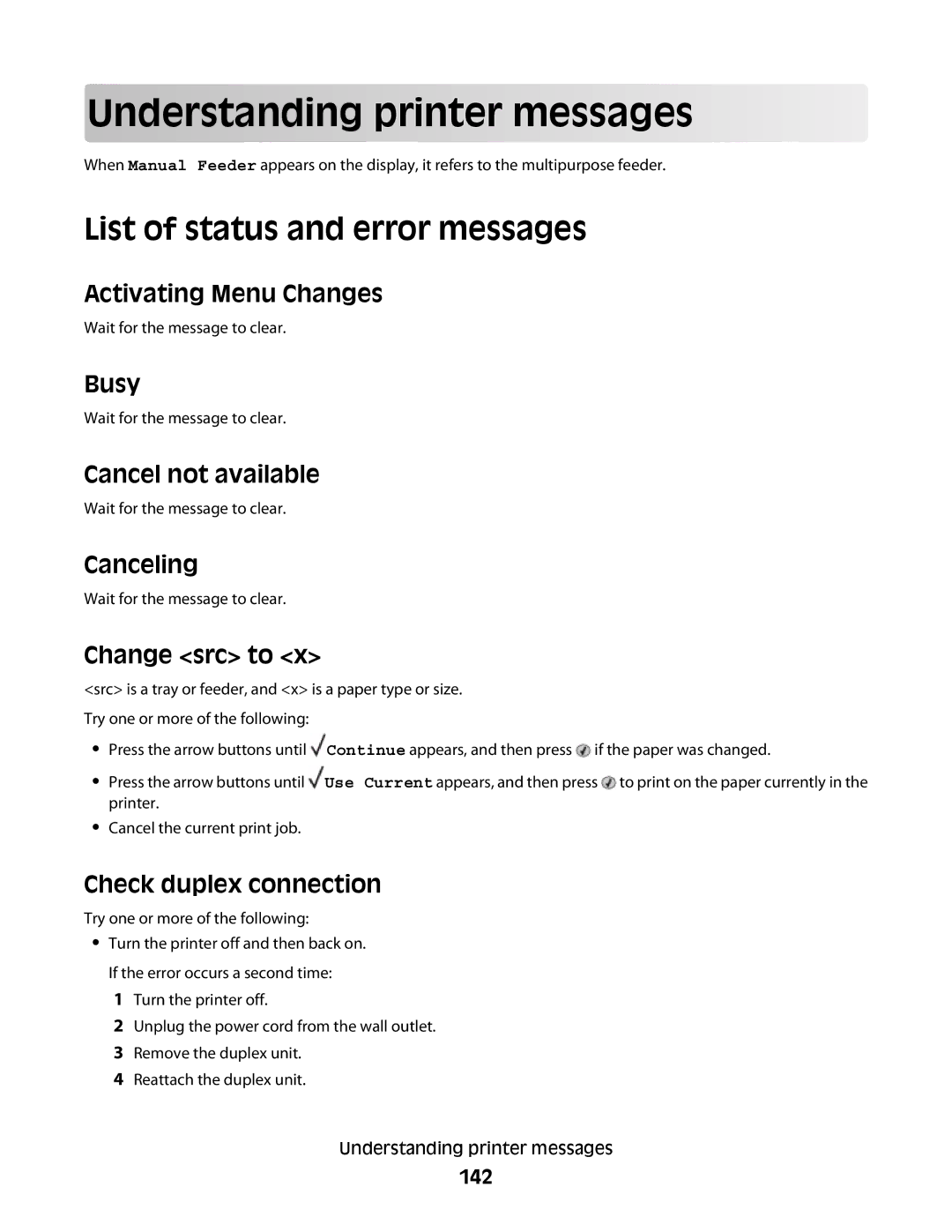 Dell 23A, xn2, n01, n03, mn1, md1, gm1, gd2, n02, dn1, 5530, gd1 Understanding printer messages, List of status and error messages 