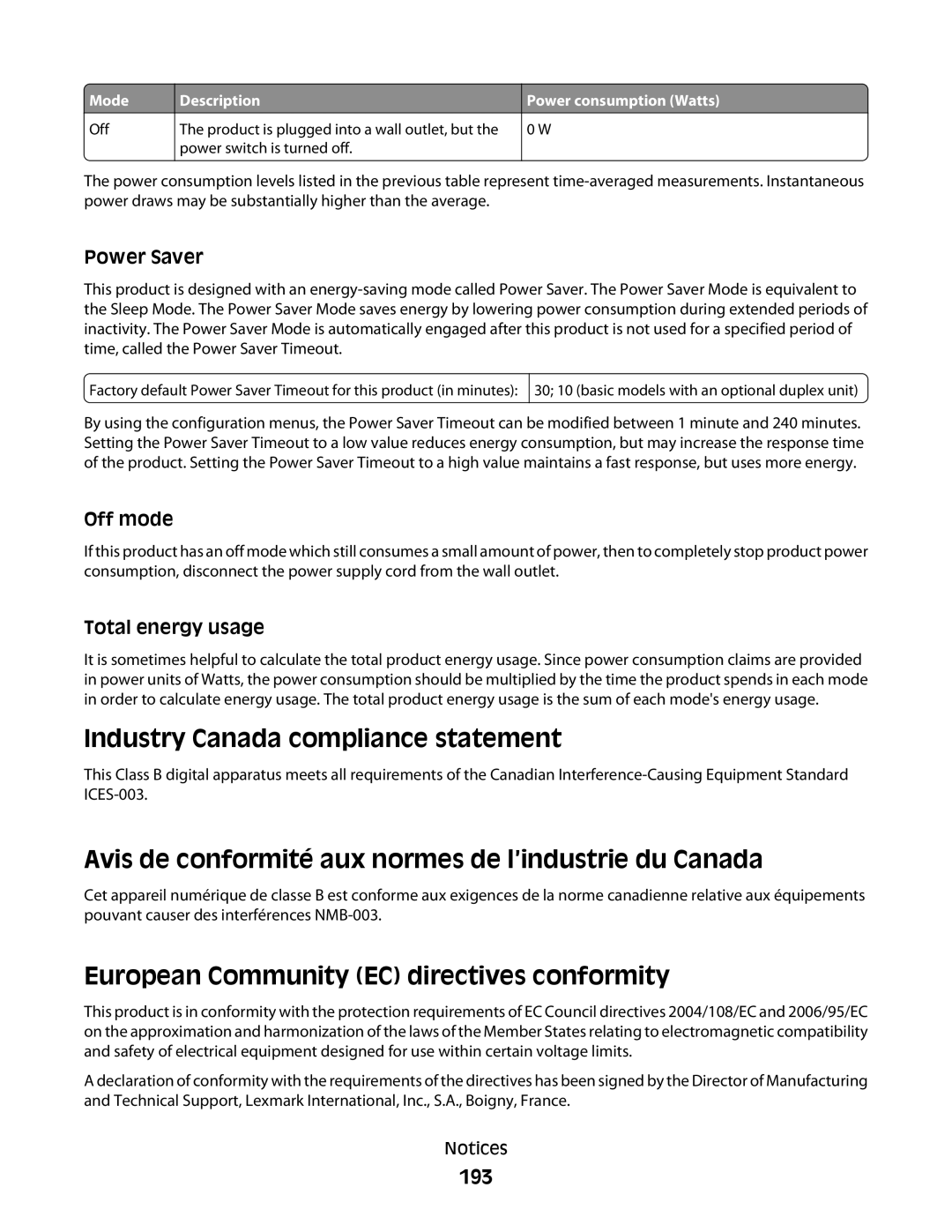 Dell 21A, xn2, n01, n03, dn Industry Canada compliance statement, Avis de conformité aux normes de l’industrie du Canada, 193 