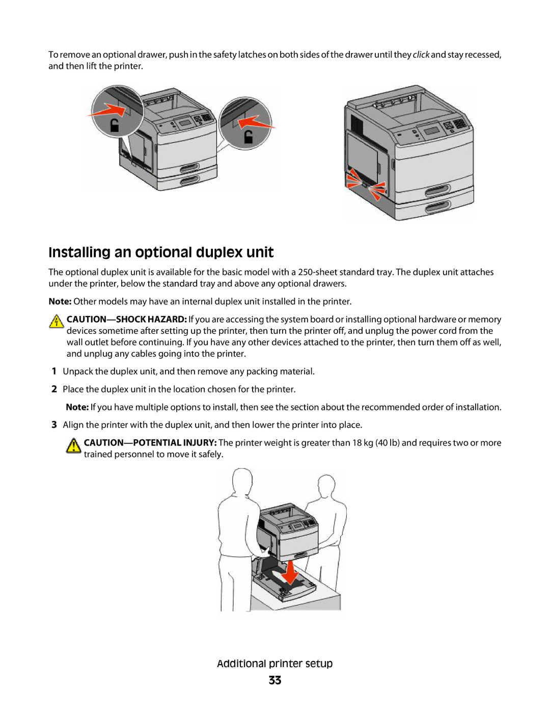 Dell dn1, xn2, n01, n03, mn1, md1, gm1, gd2, n02, 5530, gd1, dn3, dn2, d03, 4864, 41A, 23A, 21A, 4552 Installing an optional duplex unit 