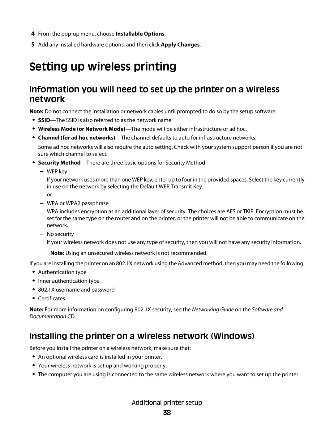 Dell d03, xn2, n01, n03, mn1, md1, gm1, gd2 Setting up wireless printing, Installing the printer on a wireless network Windows 