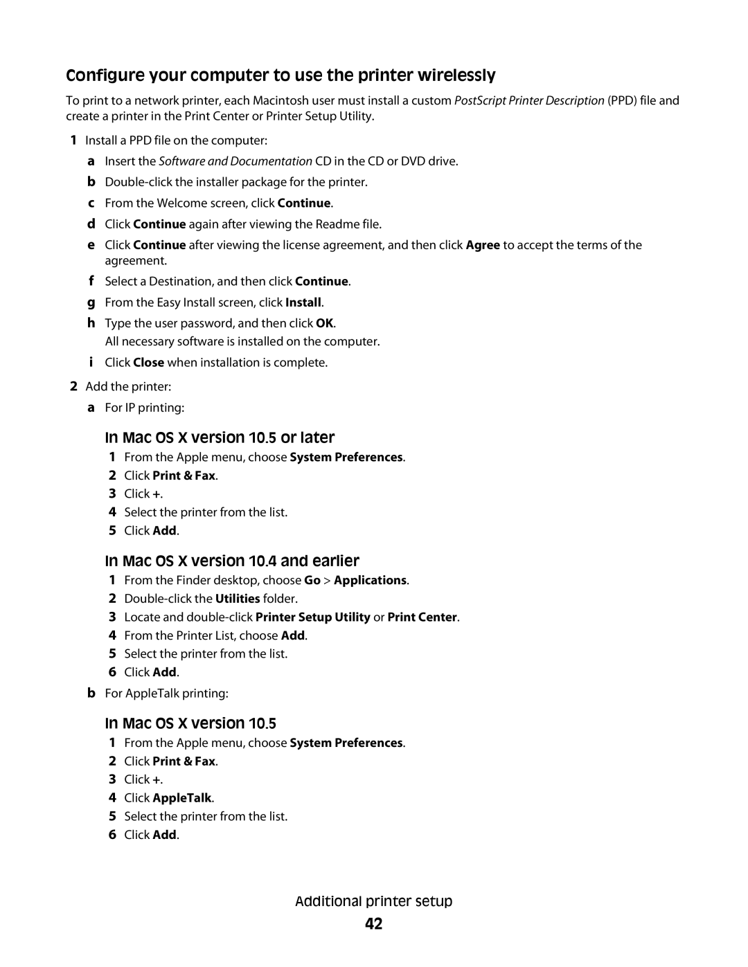 Dell 23A, xn2, n01, n03, mn1, md1, gm1, gd2, n02, dn1, 5530 Configure your computer to use the printer wirelessly, Mac OS X version 