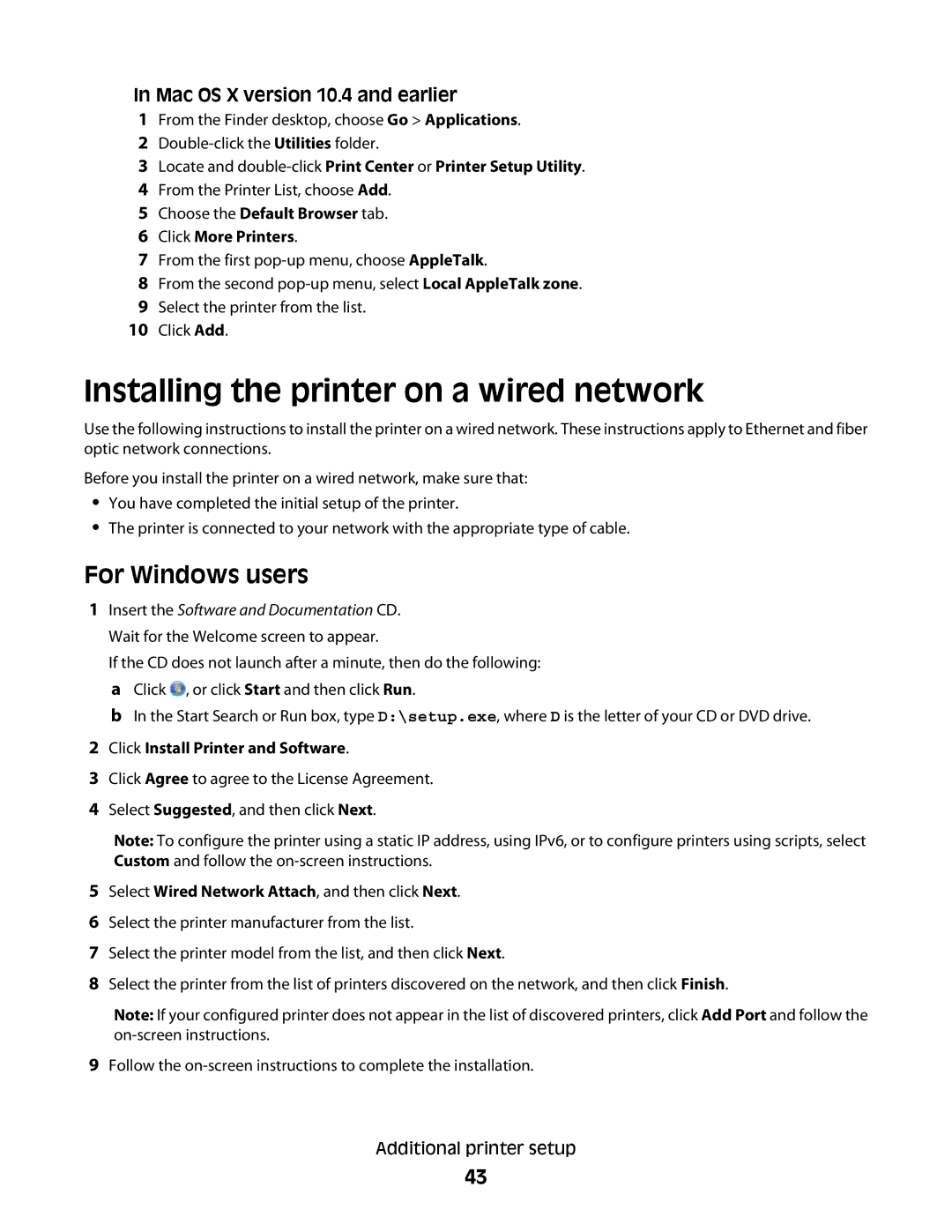 Dell 21A, xn2, n01, n03, mn1, md1, gm1, gd2, n02, dn1, 5530, gd1, dn3 Installing the printer on a wired network, For Windows users 