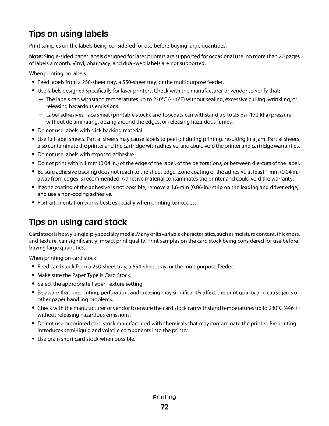 Dell 4553, xn2, n01, n03, mn1, md1, gm1, gd2, n02, dn1, 5530, gd1, dn3, dn2, d03, 4864 Tips on using labels, Tips on using card stock 