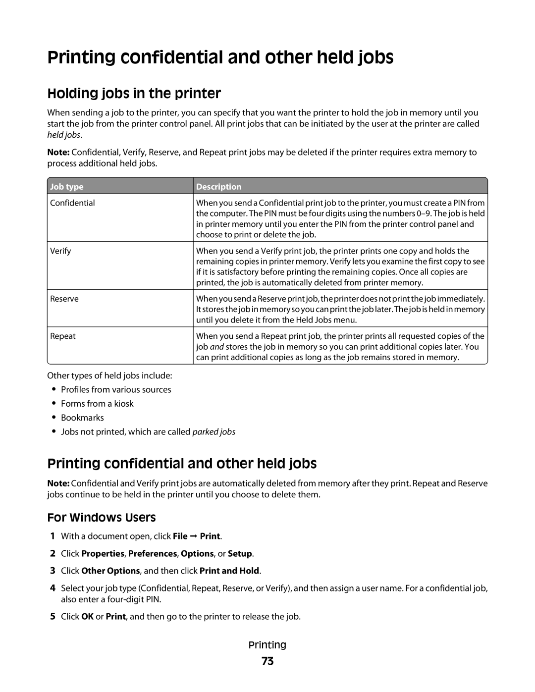 Dell 4551, xn2, n01, n03, mn1, md1, gm1, gd2, n02, dn1, 5530 Printing confidential and other held jobs, Holding jobs in the printer 