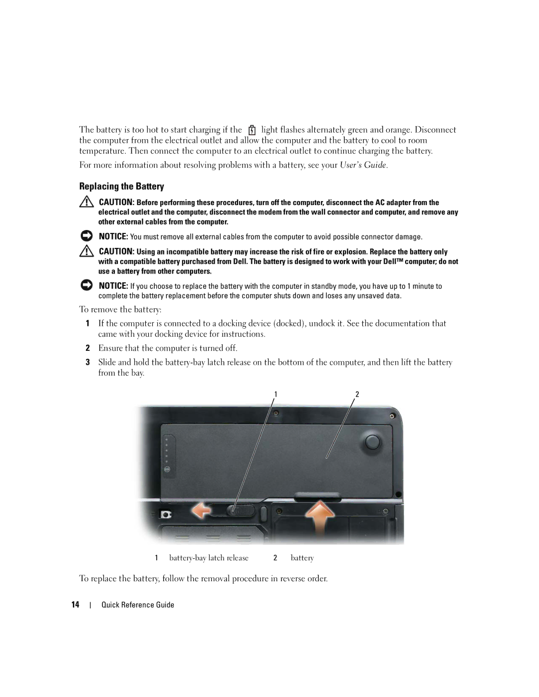 Dell XP065 manual Replacing the Battery 