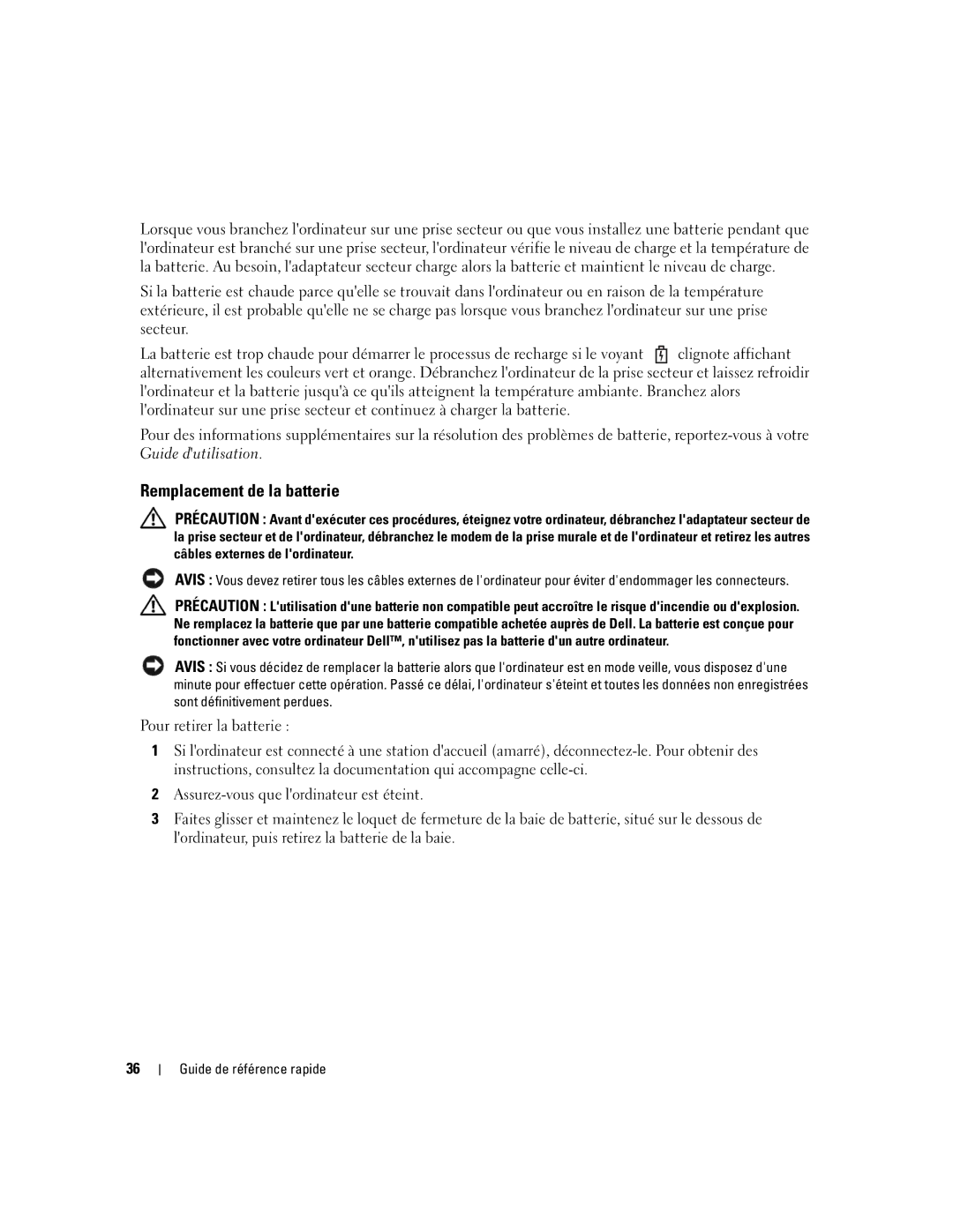 Dell XP065 manual Remplacement de la batterie 