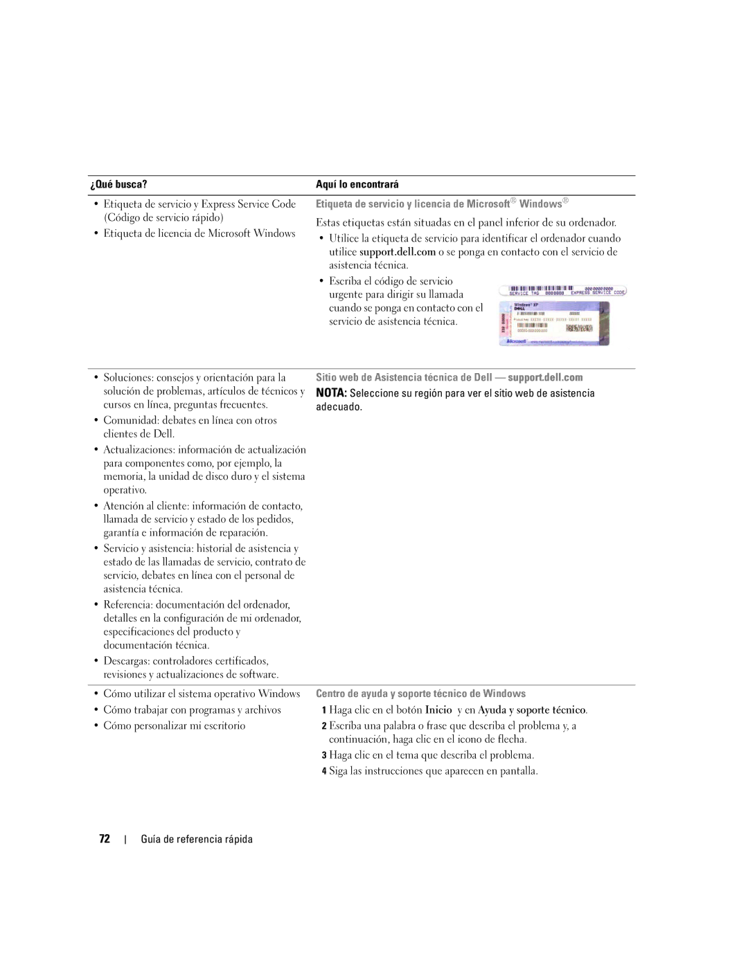 Dell XP065 manual Centro de ayuda y soporte técnico de Windows 