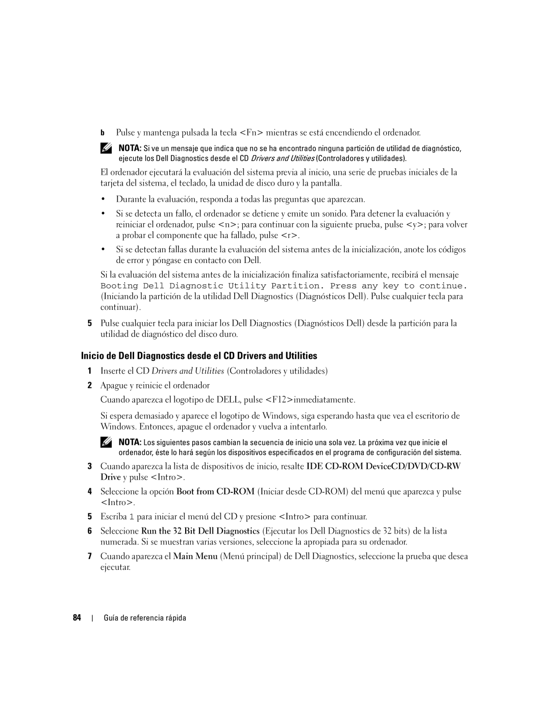 Dell XP065 manual Inicio de Dell Diagnostics desde el CD Drivers and Utilities 