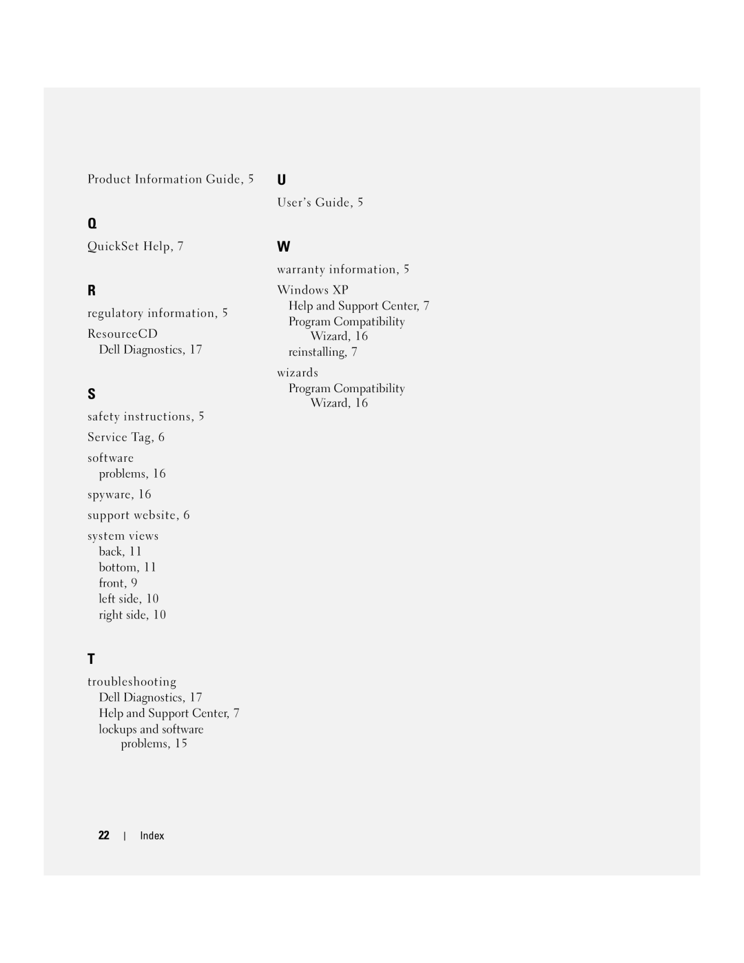 Dell XP140, D631 manual Index 