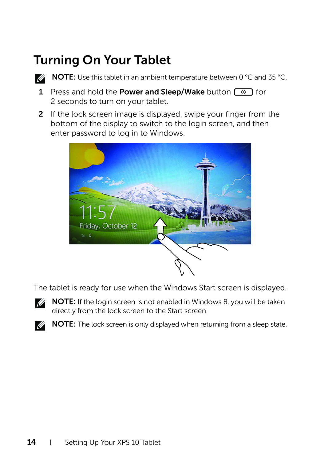 Dell XPS 10 user manual Turning On Your Tablet 