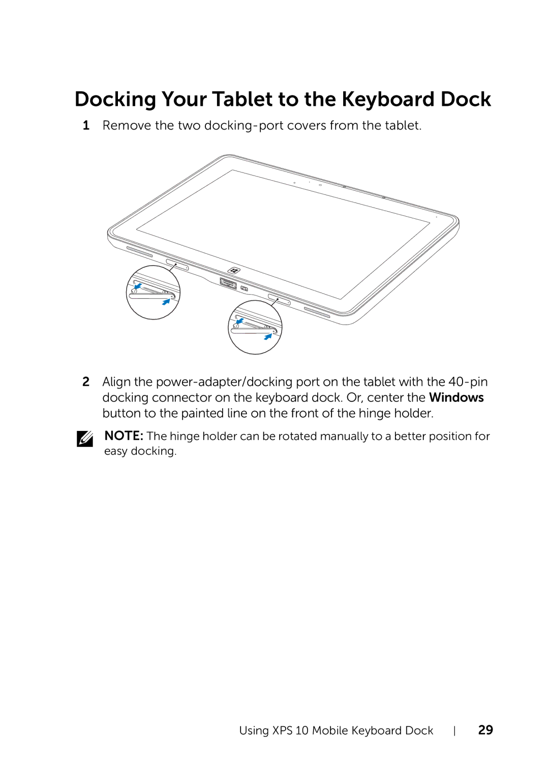 Dell XPS 10 user manual Docking Your Tablet to the Keyboard Dock 