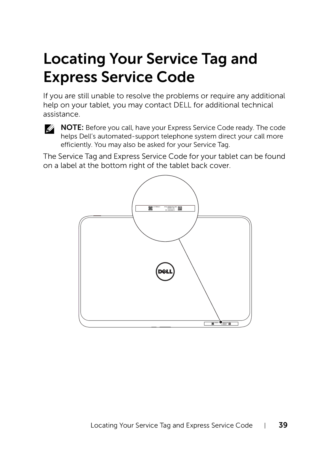 Dell XPS 10 user manual Locating Your Service Tag and Express Service Code 