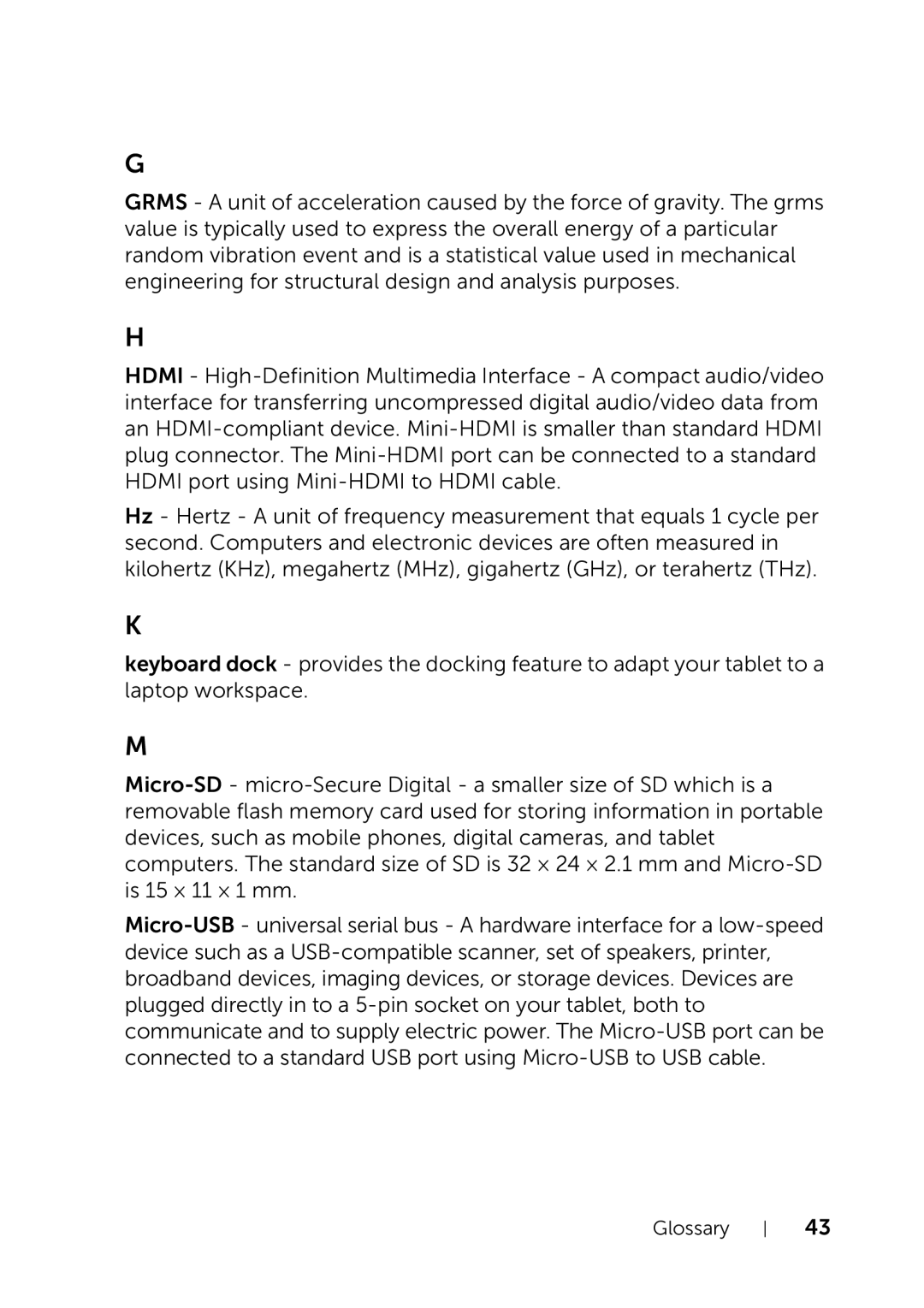 Dell XPS 10 user manual Glossary 