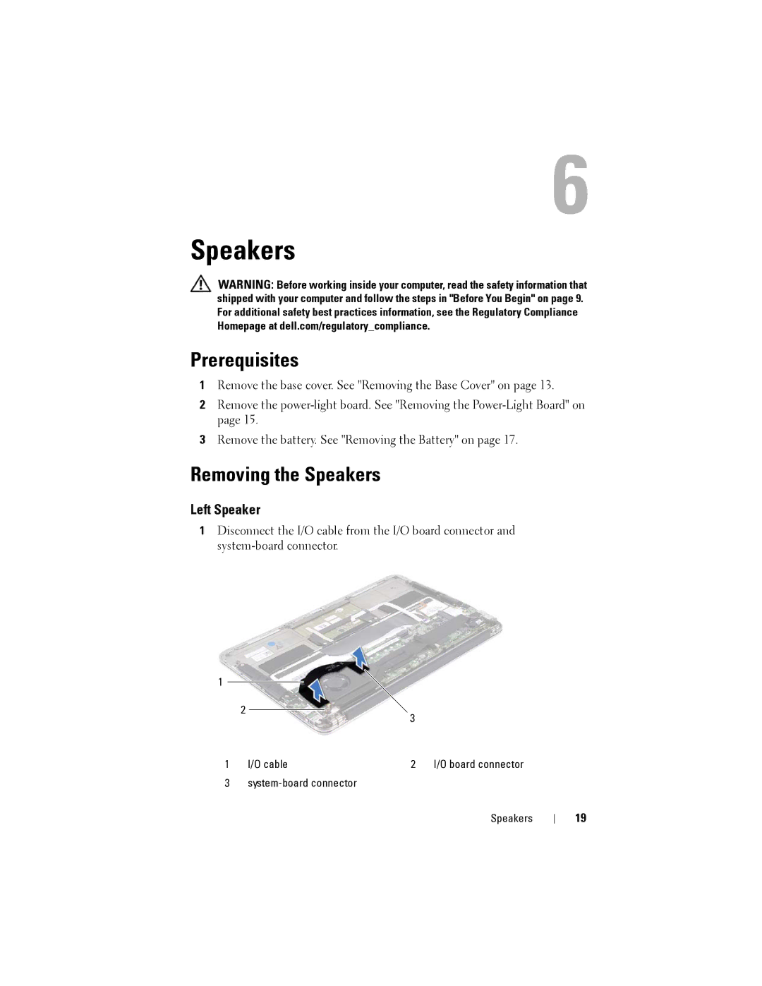 Dell XPS 13 owner manual Removing the Speakers 