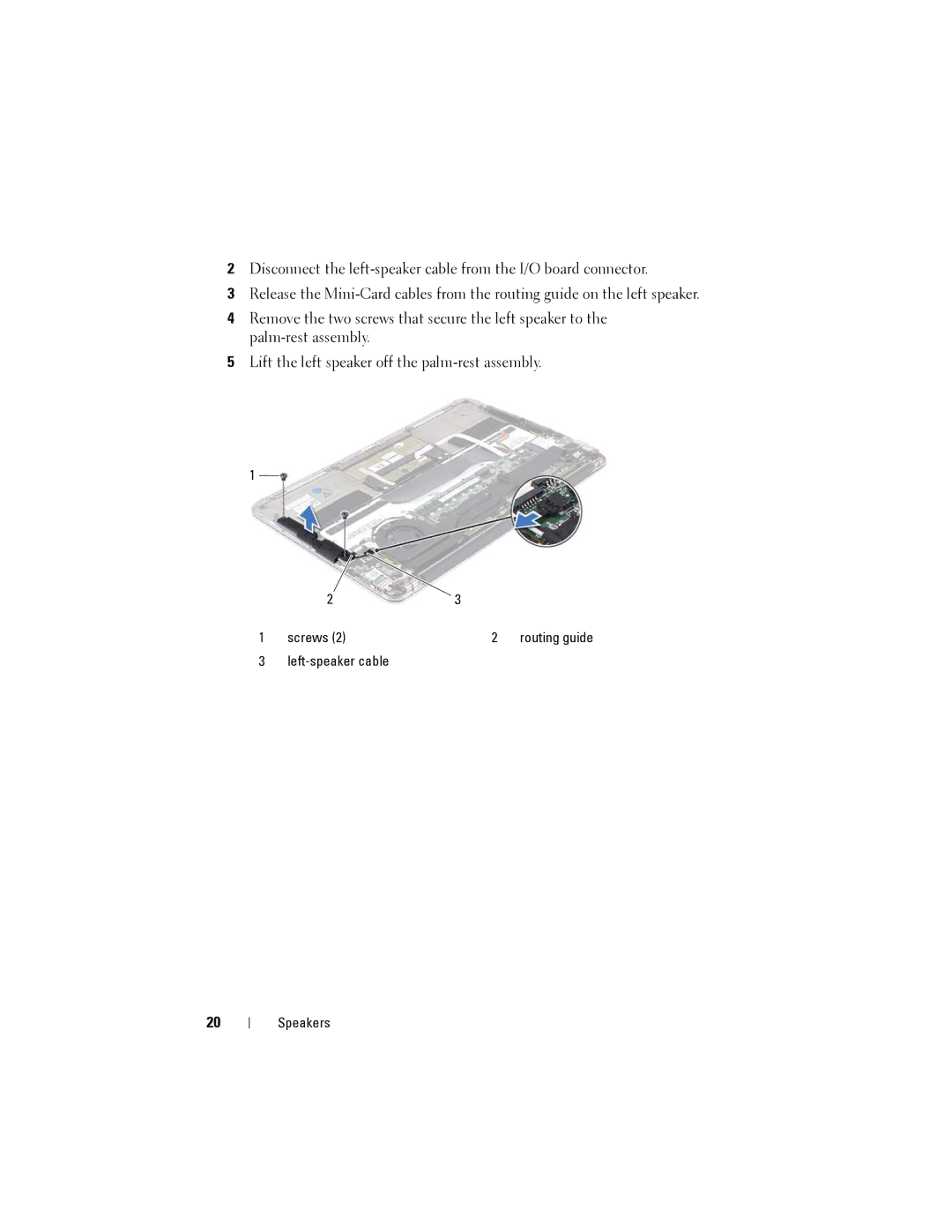 Dell XPS 13 owner manual Left-speaker cable Speakers 