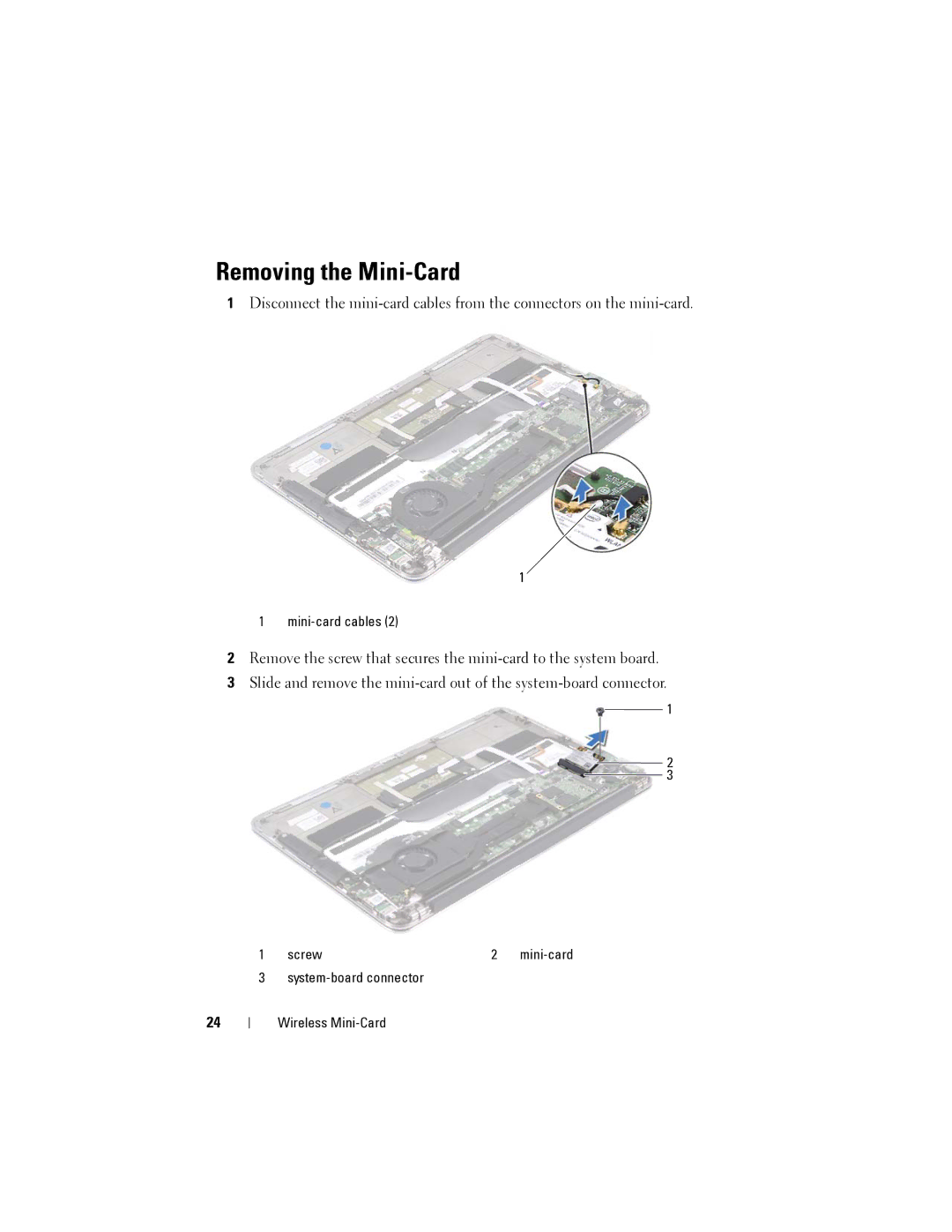 Dell XPS 13 owner manual Removing the Mini-Card 