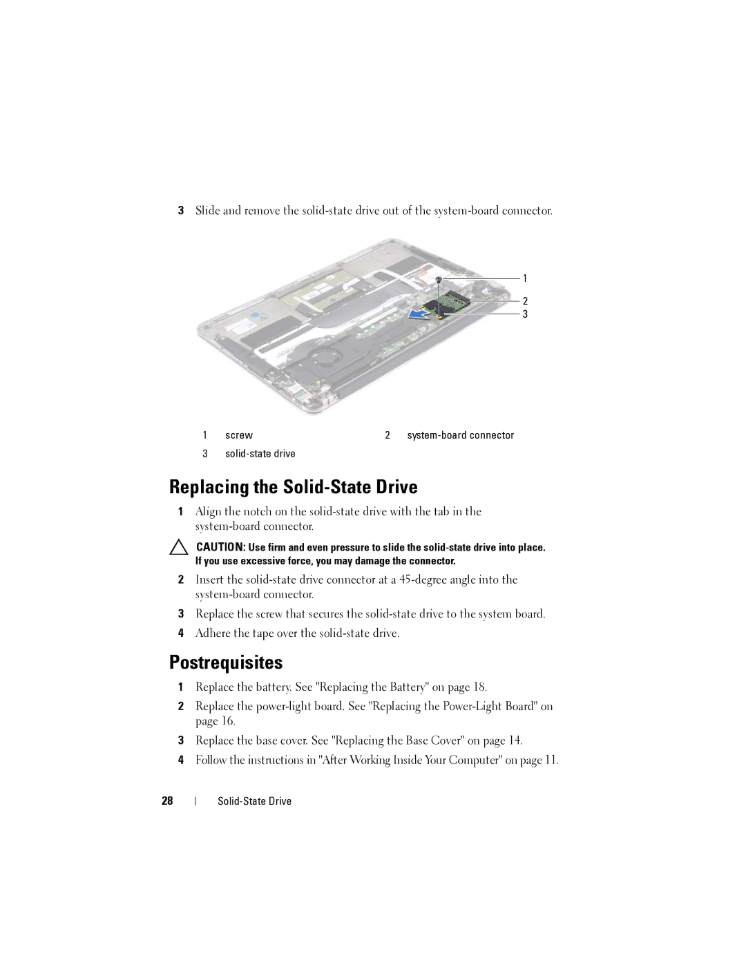 Dell XPS 13 owner manual Replacing the Solid-State Drive 