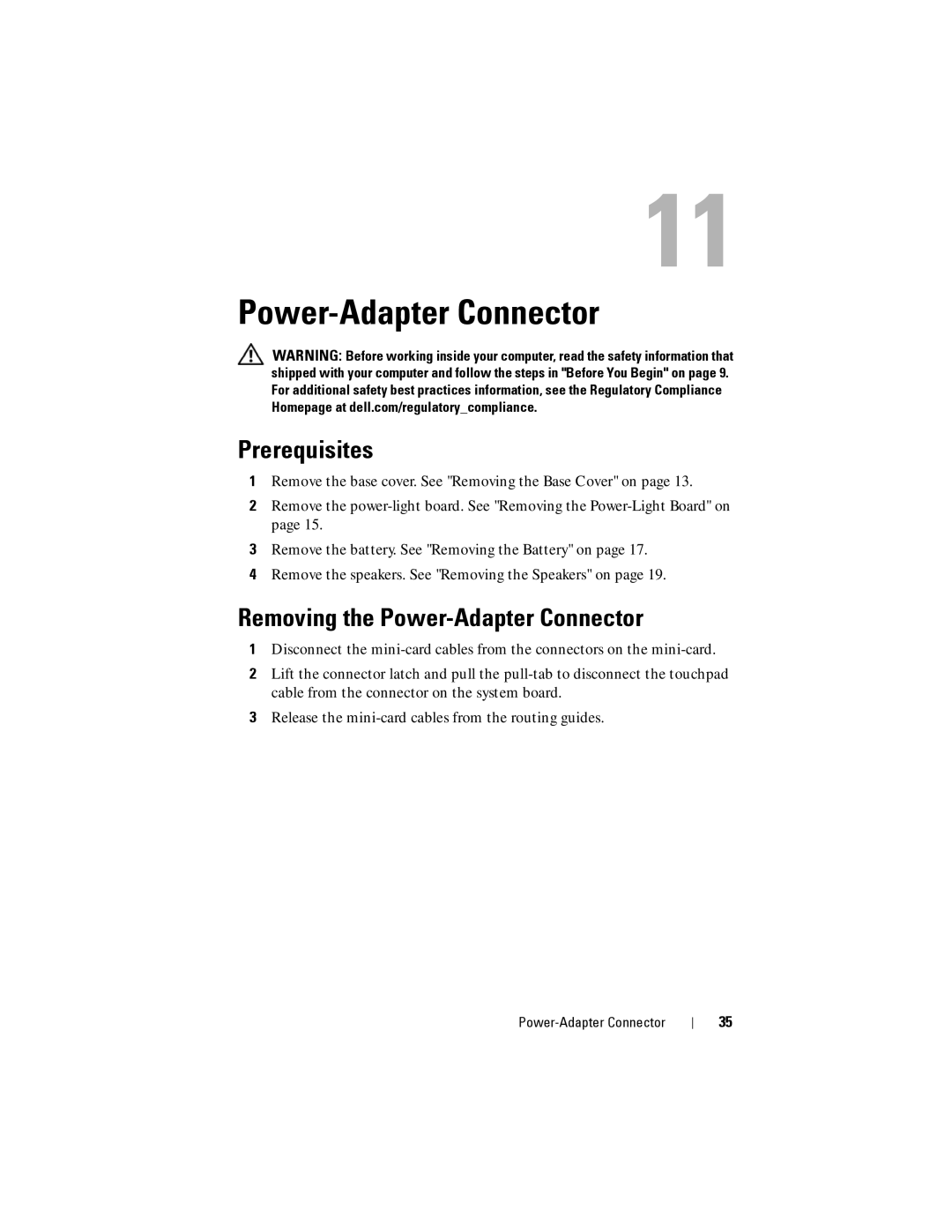 Dell XPS 13 owner manual Removing the Power-Adapter Connector 