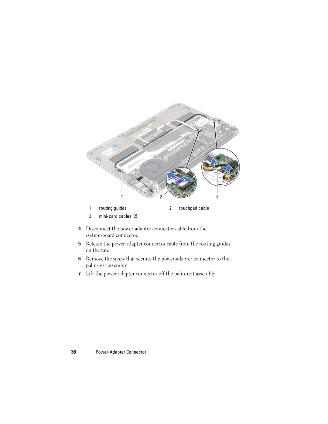 Dell XPS 13 owner manual Routing guides Touchpad cable Mini-card cables 