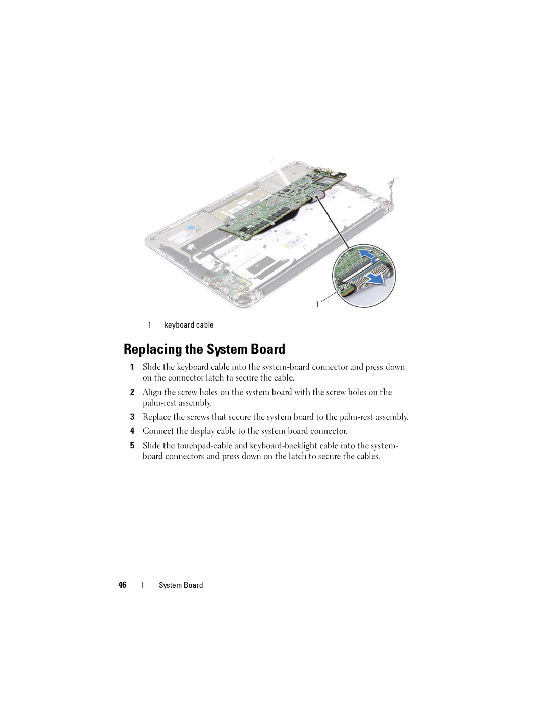 Dell XPS 13 owner manual Replacing the System Board 