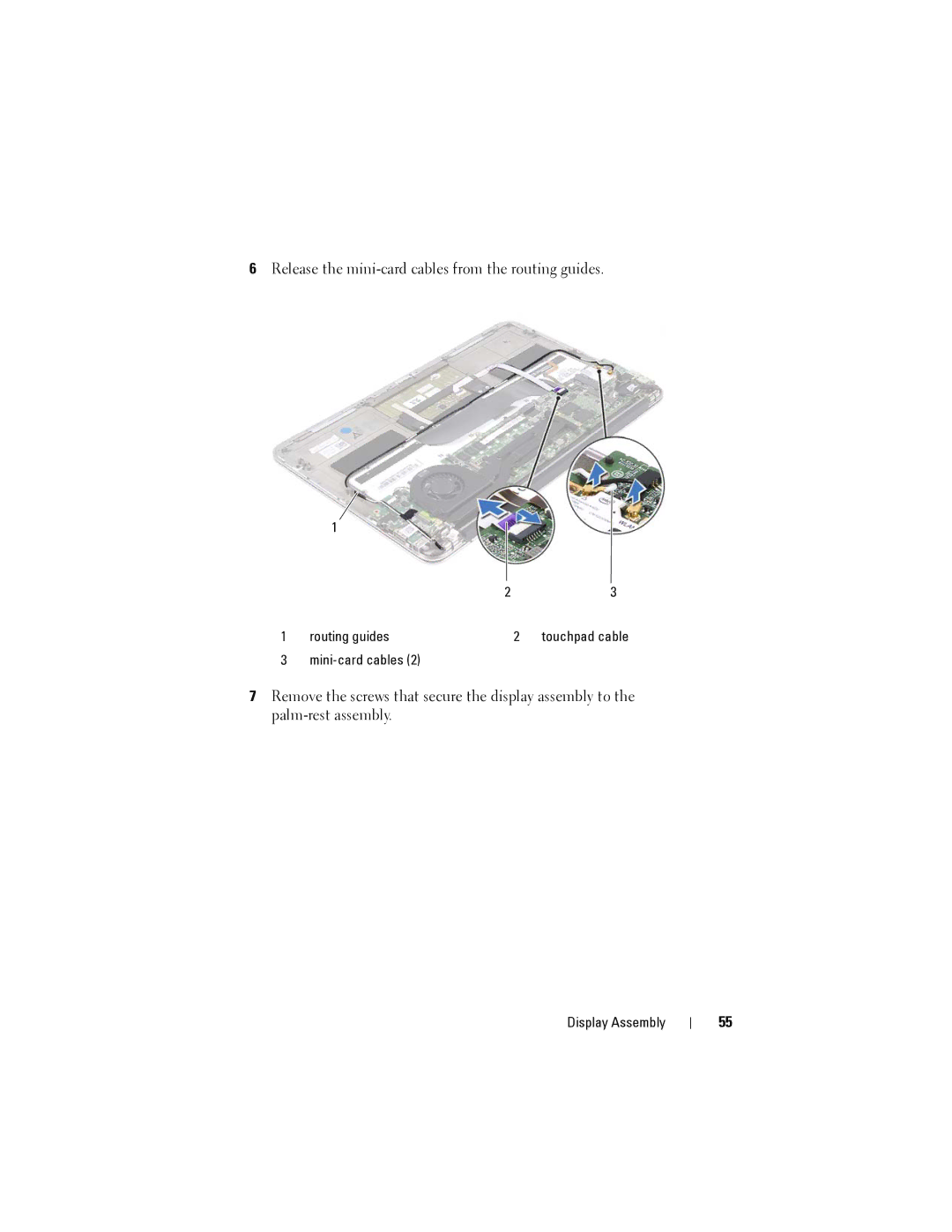 Dell XPS 13 owner manual Release the mini-card cables from the routing guides 