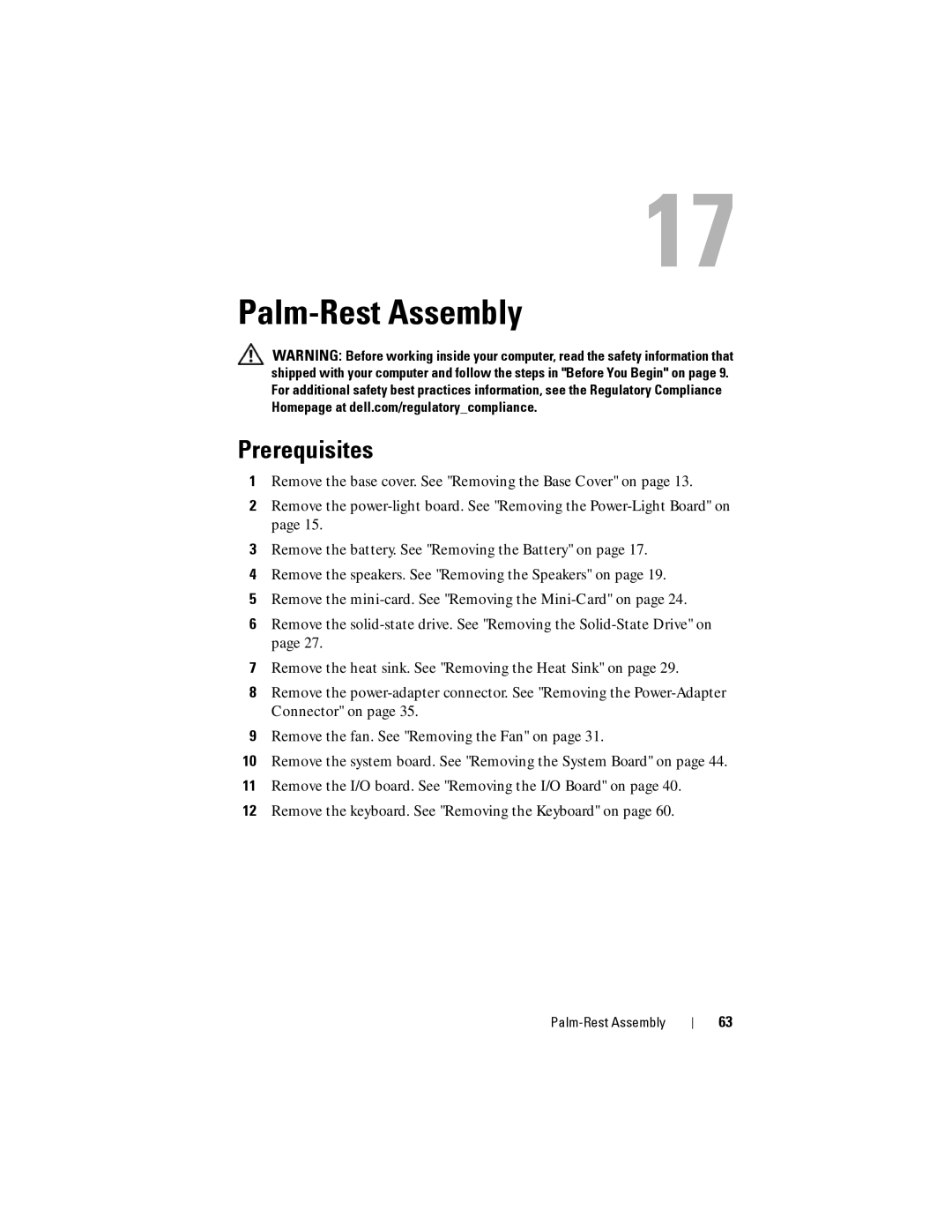 Dell XPS 13 owner manual Palm-Rest Assembly, Prerequisites 