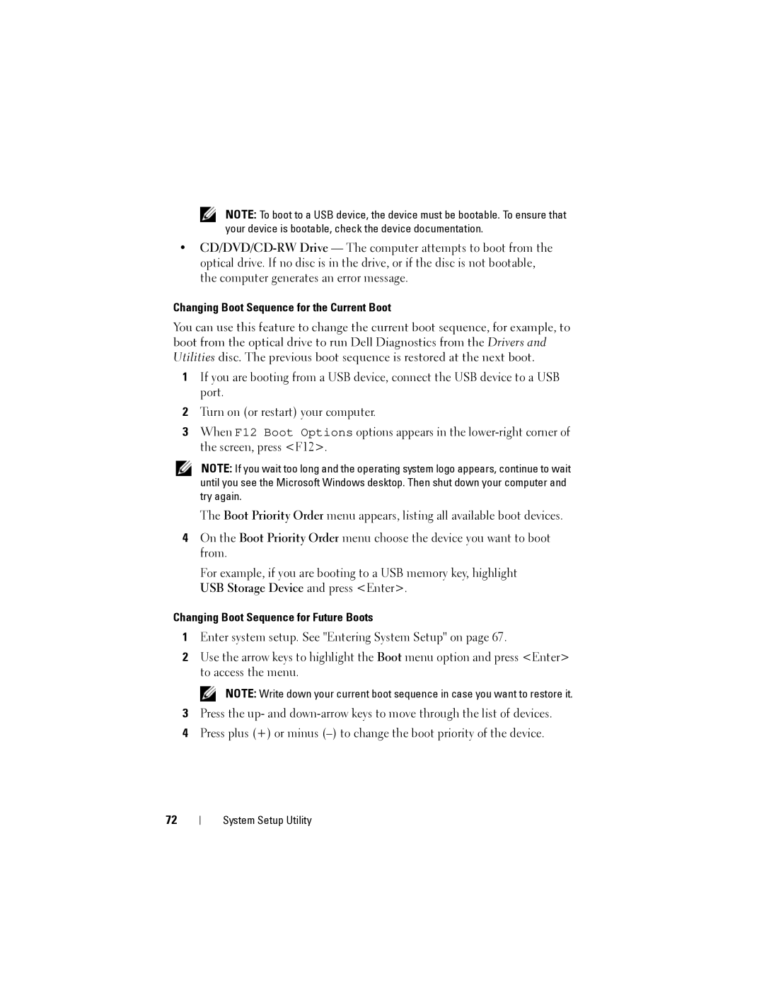 Dell XPS 13 owner manual Changing Boot Sequence for the Current Boot 