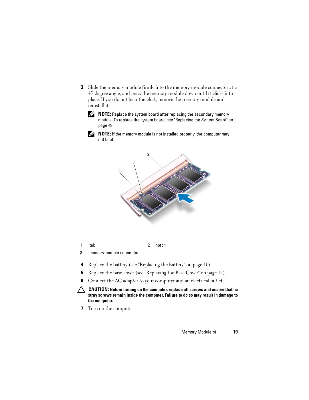 Dell XPS 14Z owner manual Tab Notch Memory-module connector 