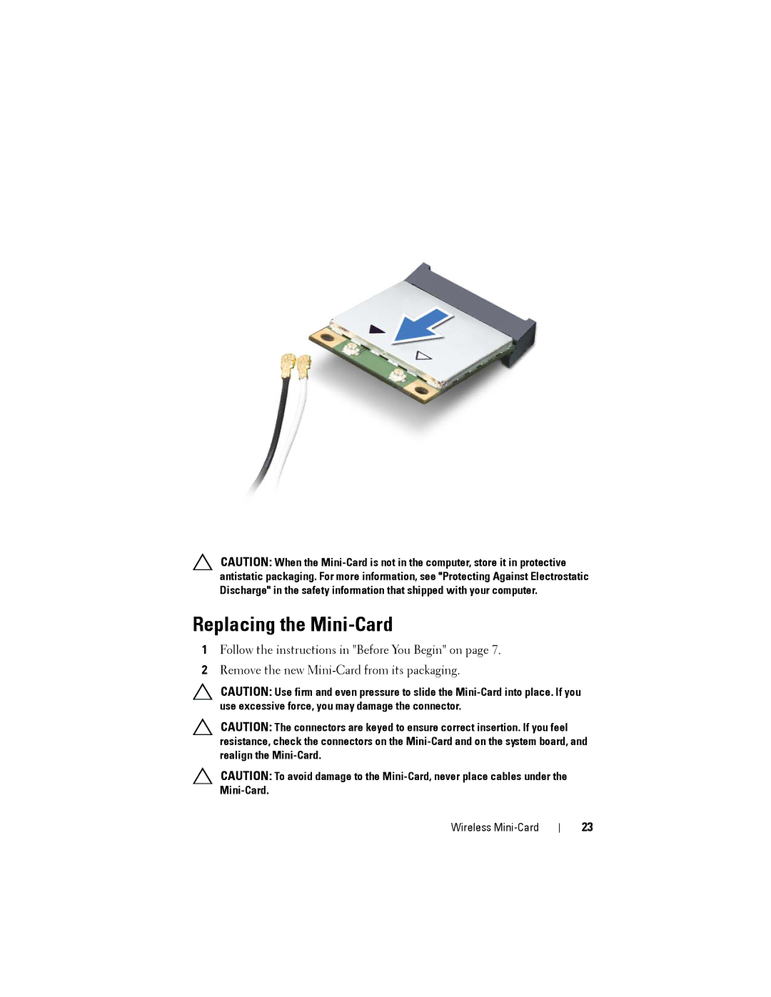 Dell XPS 14Z owner manual Replacing the Mini-Card 