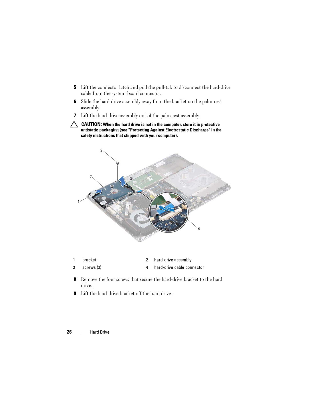 Dell XPS 14Z owner manual Bracket Hard-drive assembly Screws 