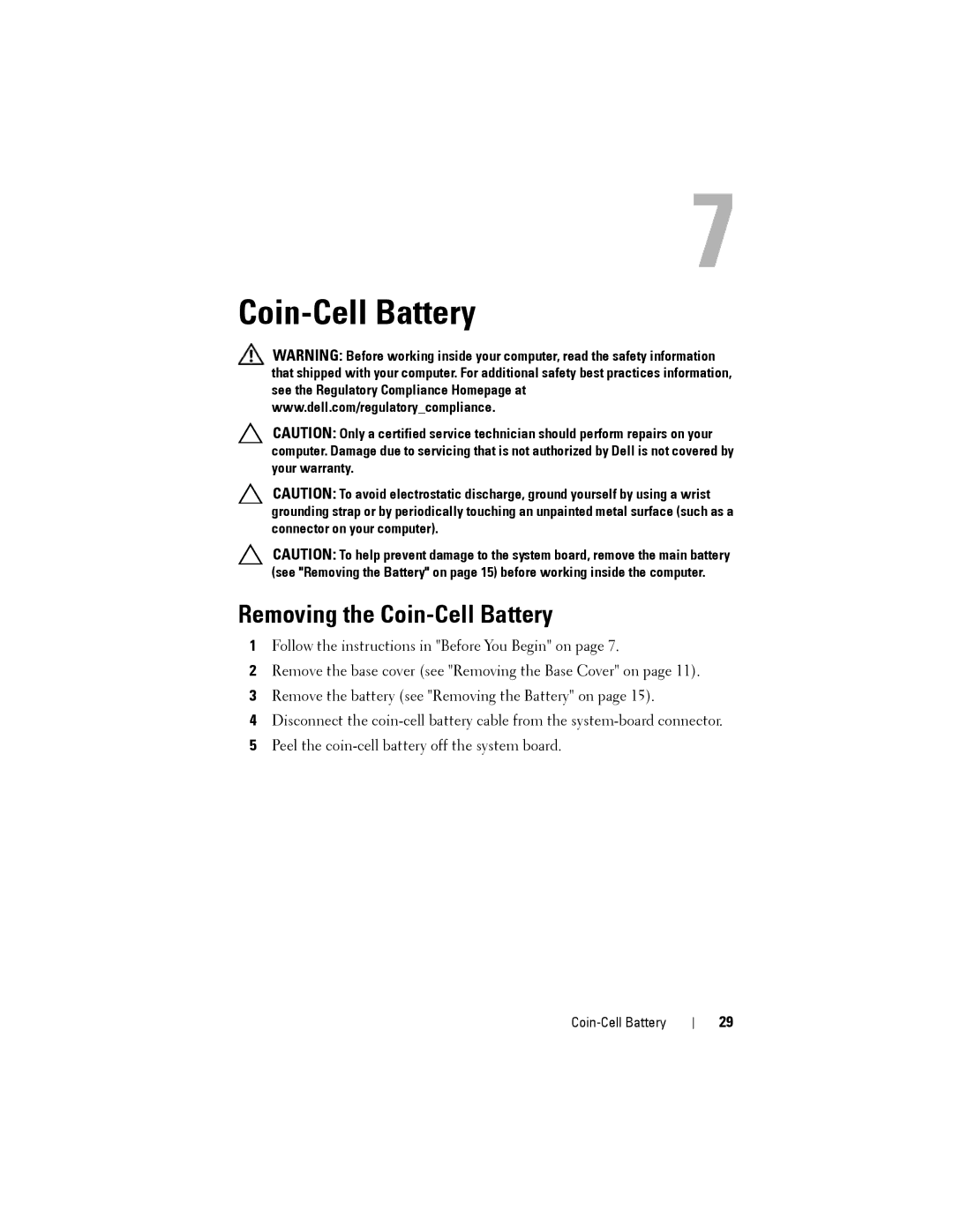 Dell XPS 14Z owner manual Removing the Coin-Cell Battery 