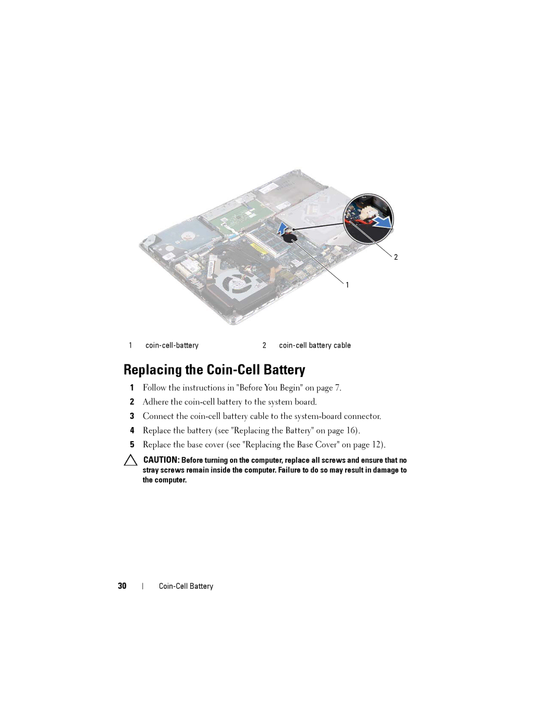 Dell XPS 14Z owner manual Replacing the Coin-Cell Battery 