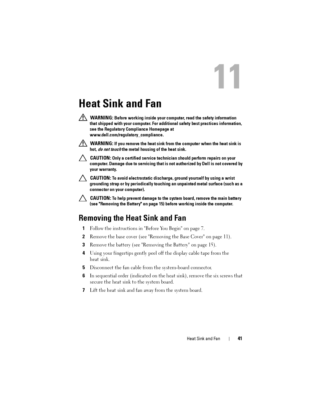 Dell XPS 14Z owner manual Removing the Heat Sink and Fan 