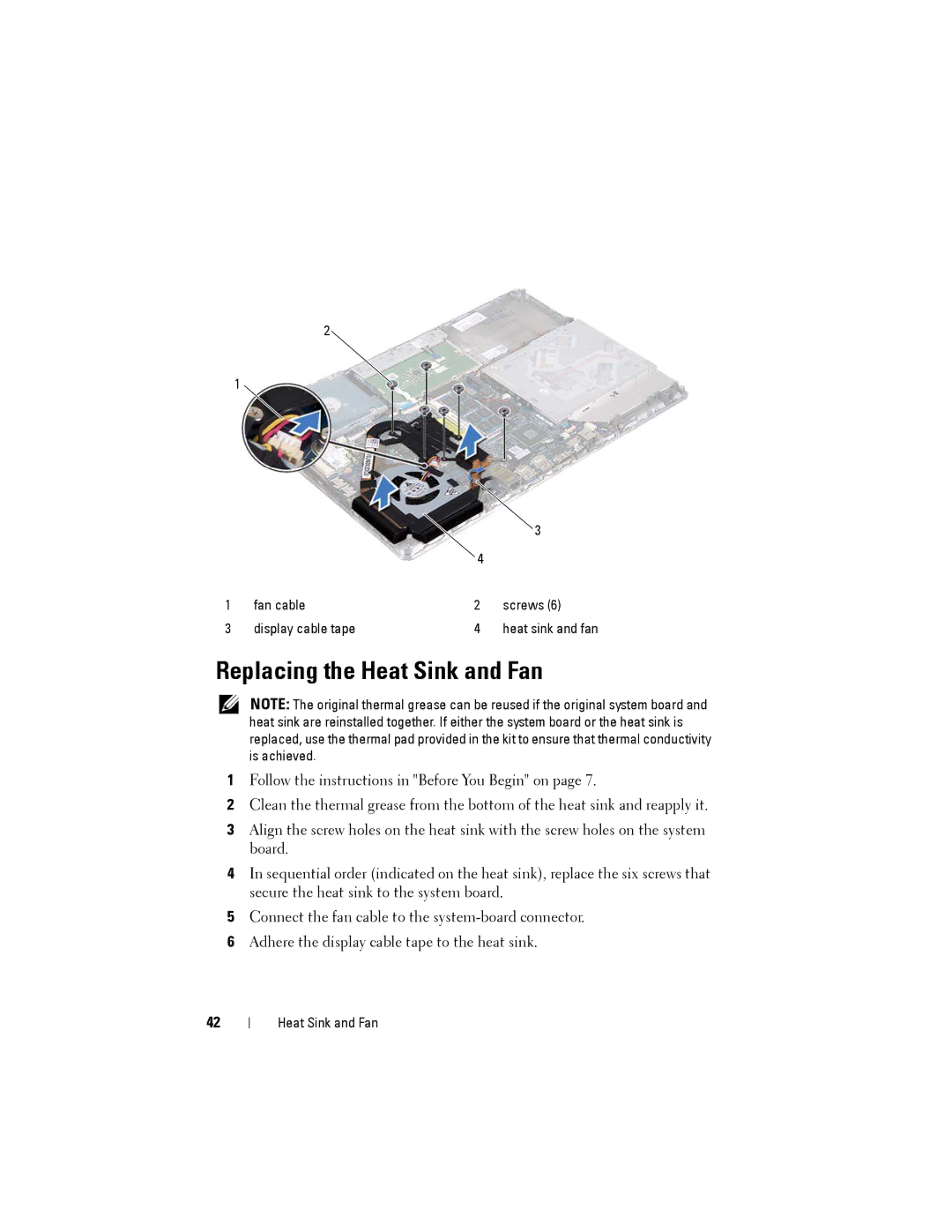 Dell XPS 14Z owner manual Replacing the Heat Sink and Fan 