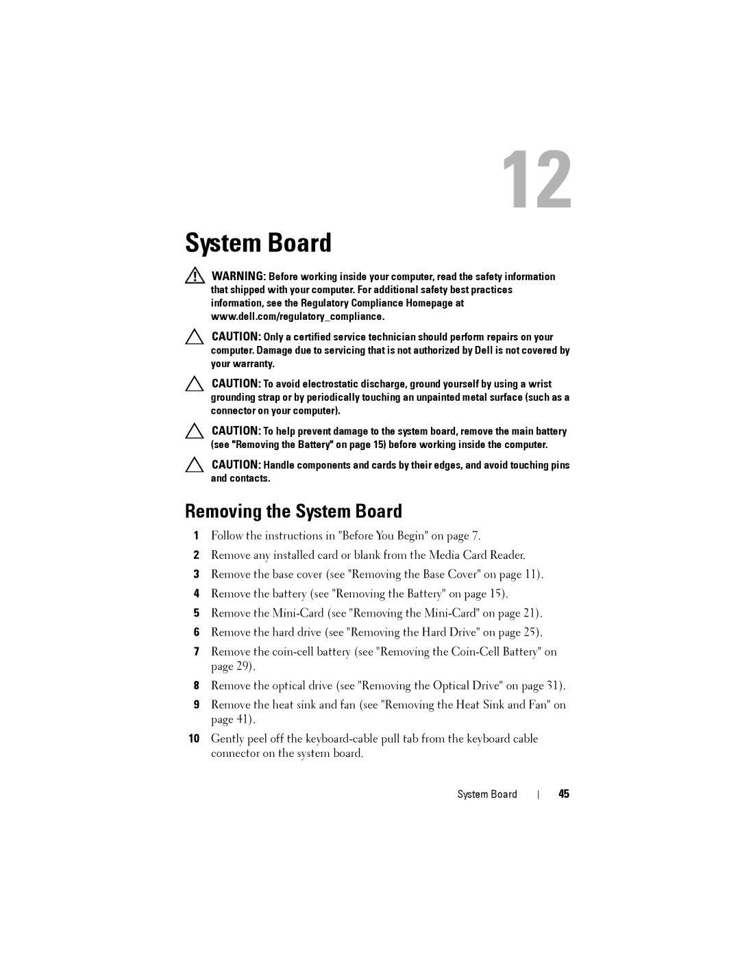 Dell XPS 14Z owner manual Removing the System Board 