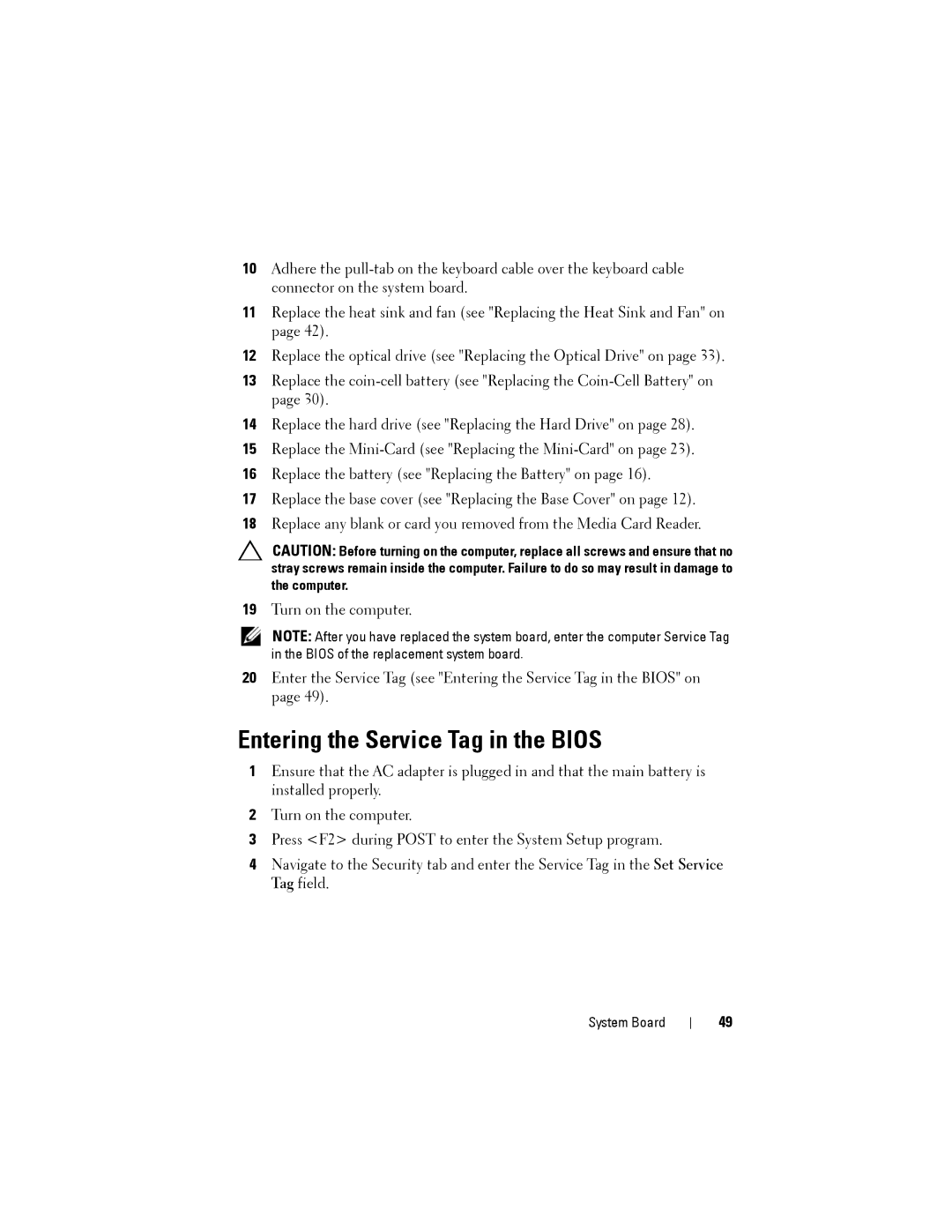 Dell XPS 14Z owner manual Entering the Service Tag in the Bios 