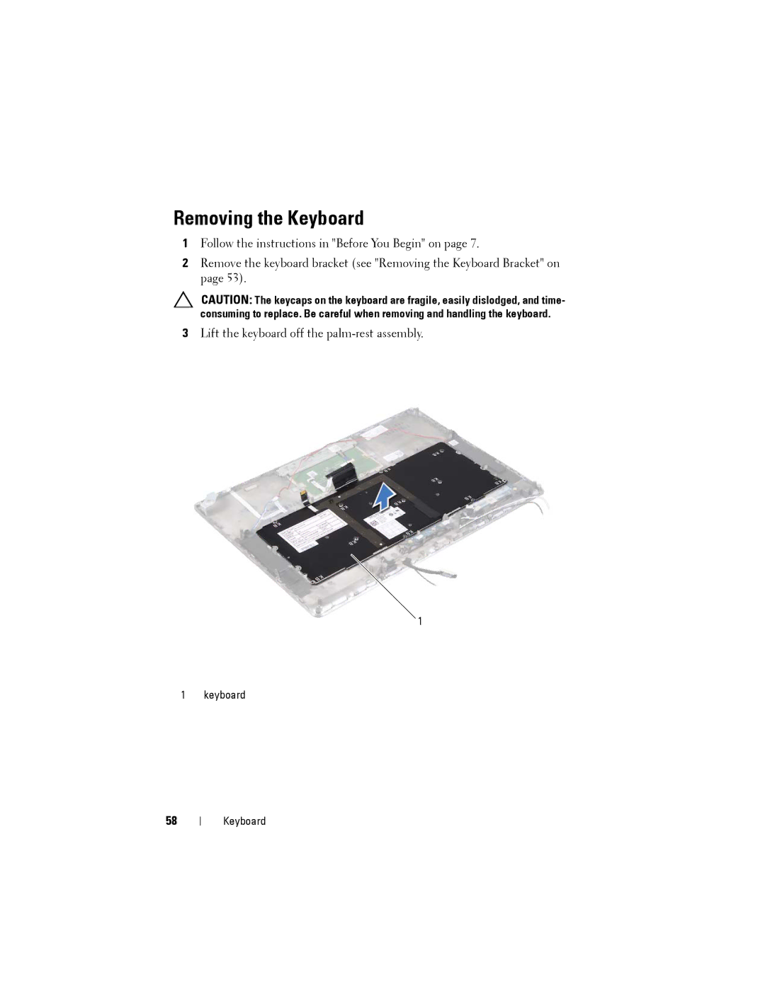 Dell XPS 14Z owner manual Removing the Keyboard 